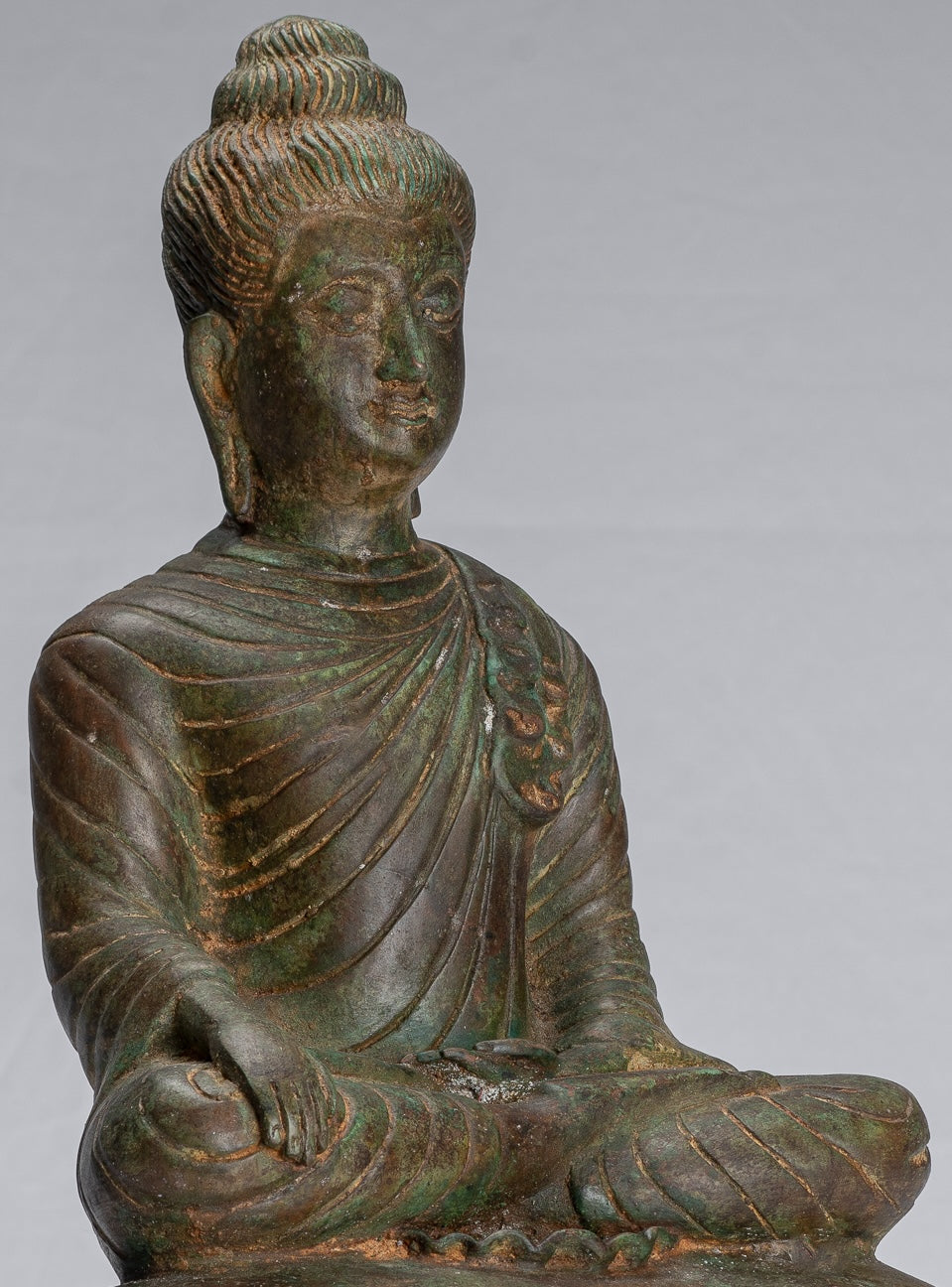 Indian Buddha Statue - Antique Gandhara Style Bronze Enlightenment Buddha Statue - 39cm/16"