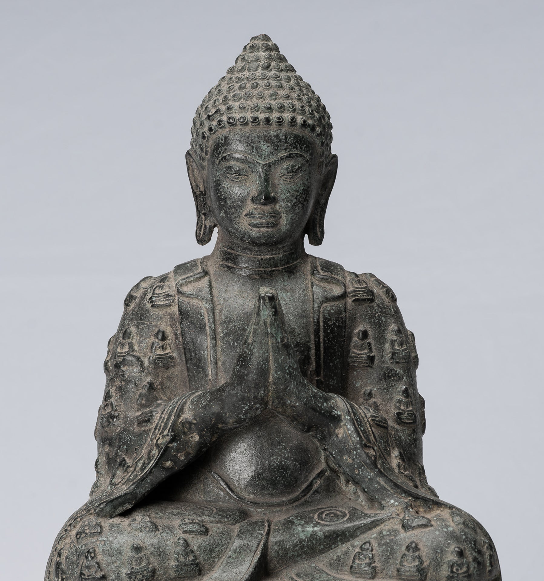 Buddha Statue - Antique Chinese Style Seated Bronze Many Buddha Adoration Buddha - 34cm/14"