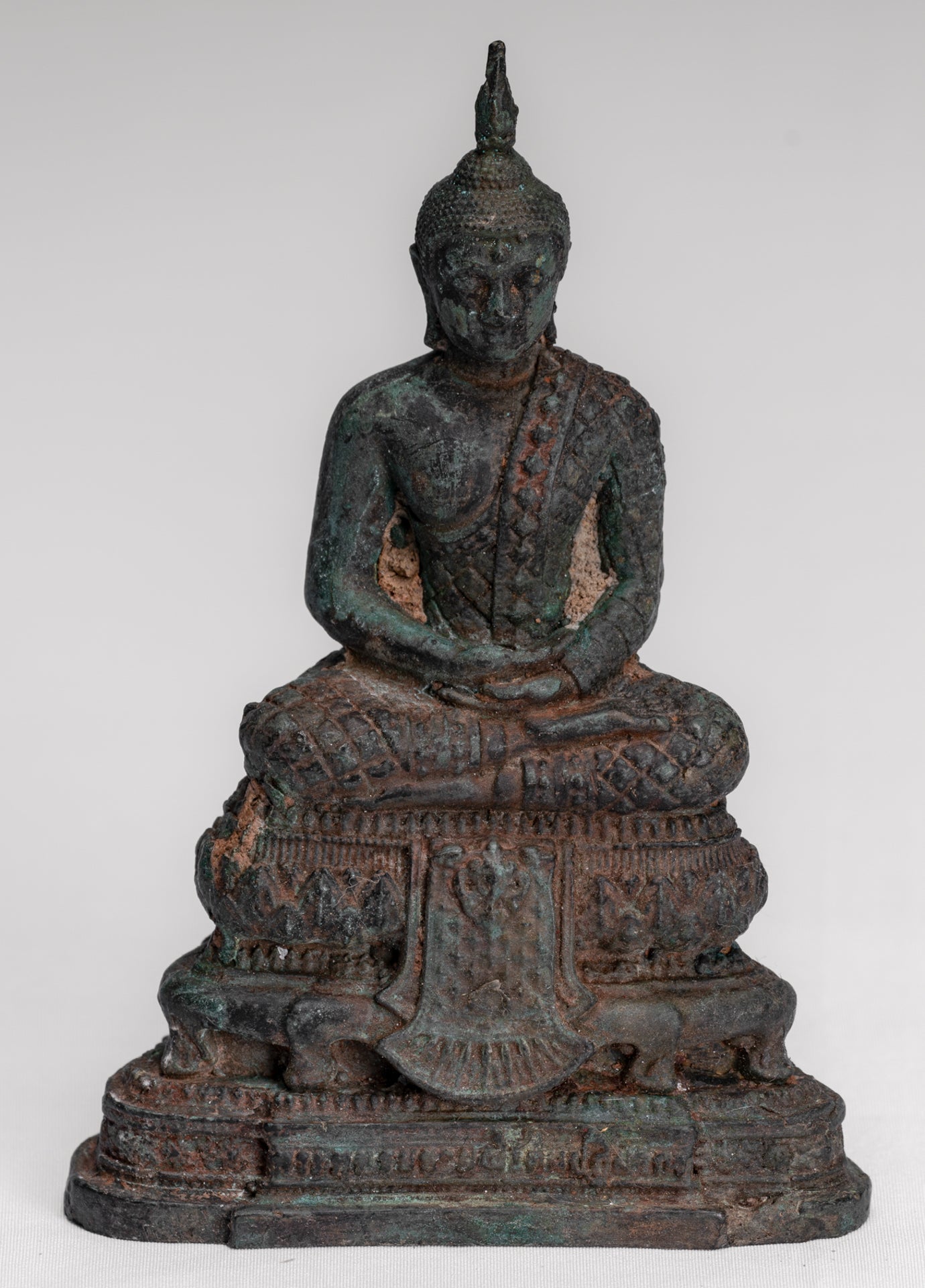 Buddha Sculpture - Antique Thai Style Bronze Seated Meditation Buddha Statue - 12.5cm/5"