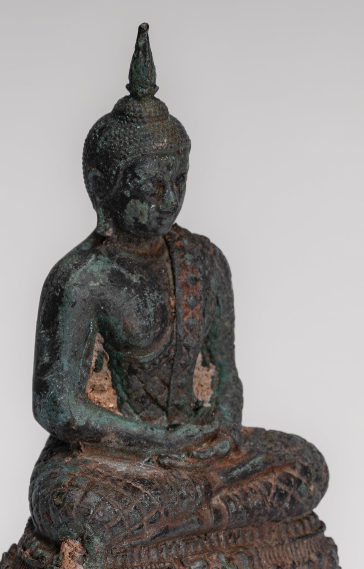 Buddha Sculpture - Antique Thai Style Bronze Seated Meditation Buddha Statue - 12.5cm/5"