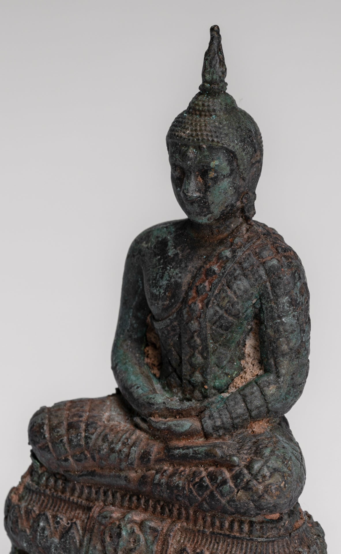 Buddha Sculpture - Antique Thai Style Bronze Seated Meditation Buddha Statue - 12.5cm/5"