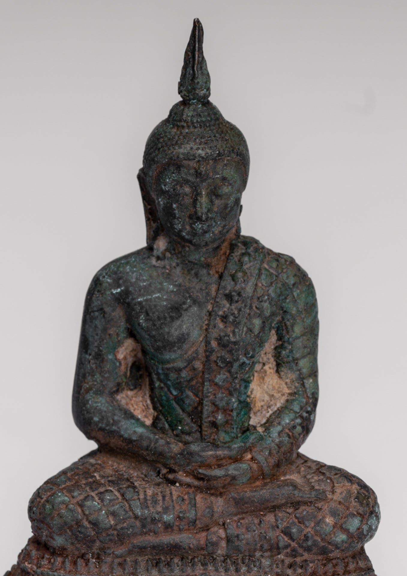 Buddha Sculpture - Antique Thai Style Bronze Seated Meditation Buddha Statue - 12.5cm/5"