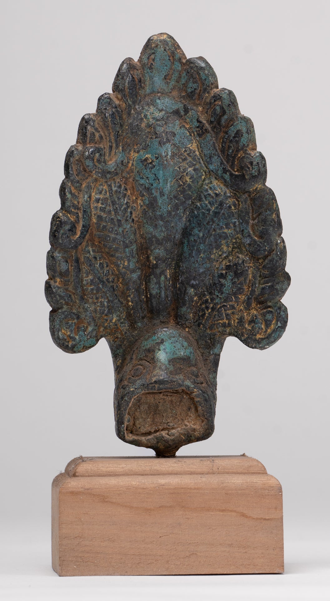 Naga Statue - Antique Khmer Style Bronze Protective Naga, Snake or Serpent Statue - 17cm/7"