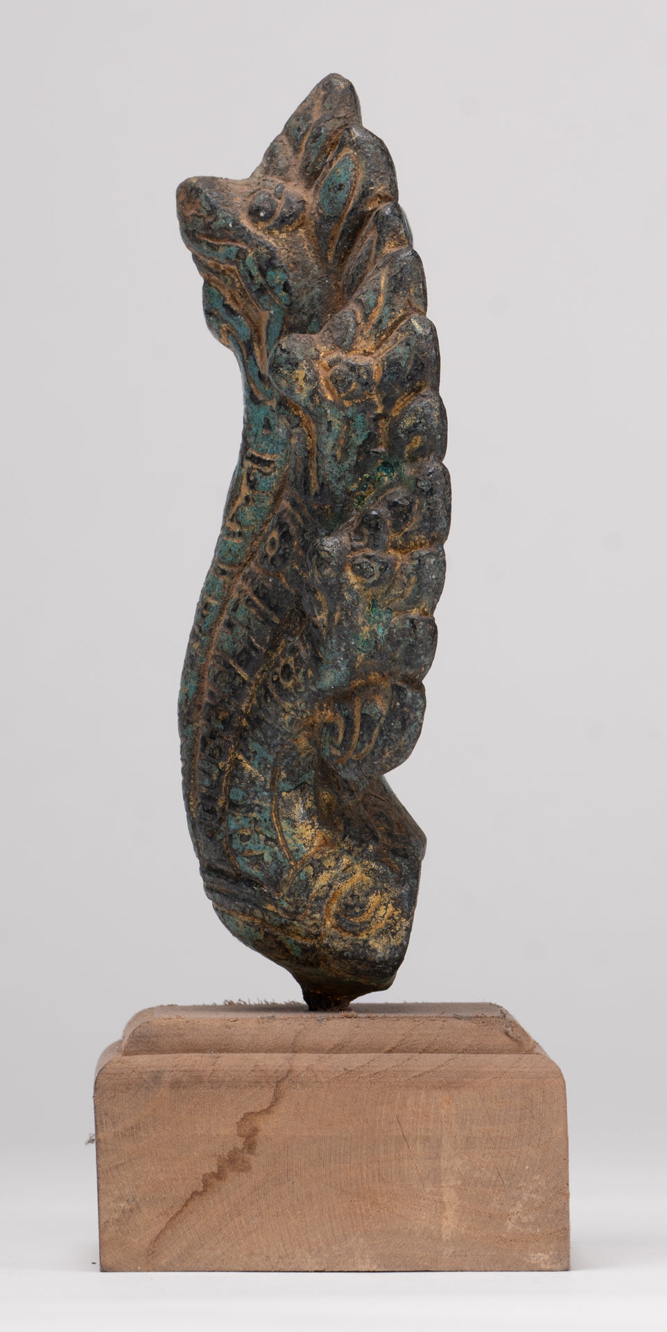 Naga Statue - Antique Khmer Style Bronze Protective Naga, Snake or Serpent Statue - 17cm/7"