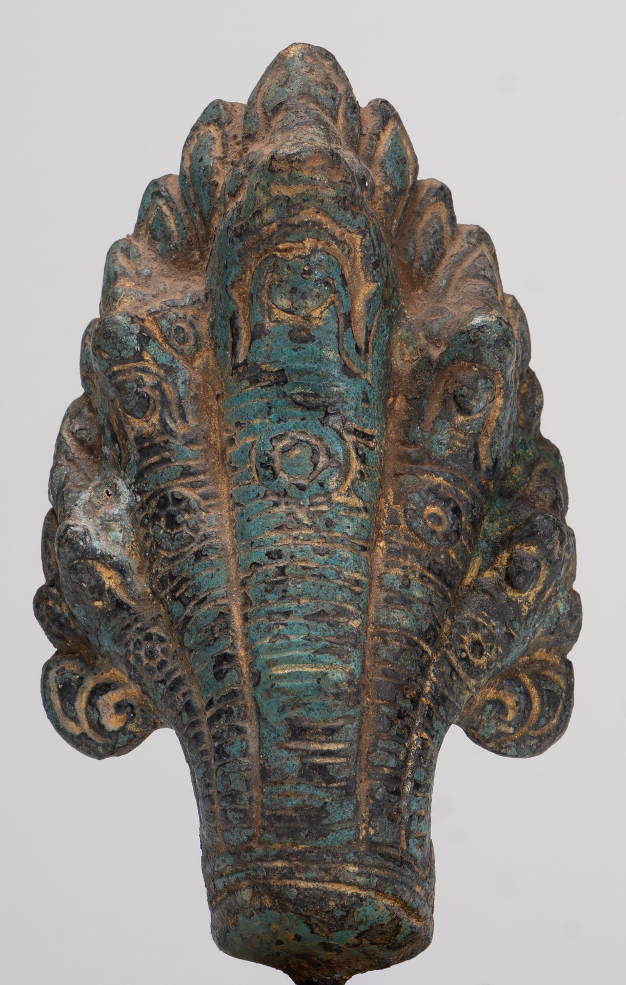 Naga Statue - Antique Khmer Style Bronze Protective Naga, Snake or Serpent Statue - 17cm/7"