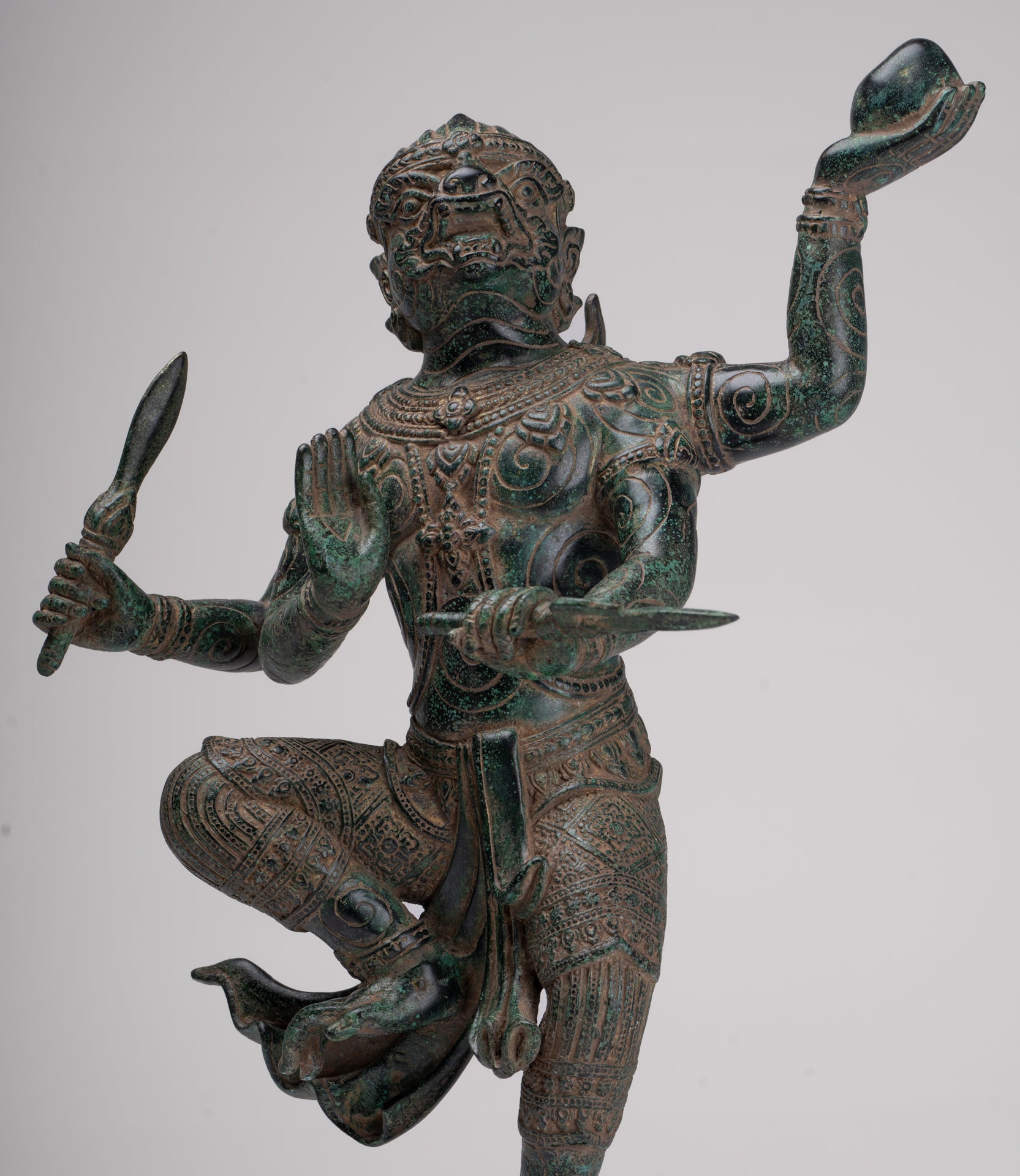 Antique Khmer Style Standing Bayon Hindu God Hanuman Statue - 40cm/16" Tall