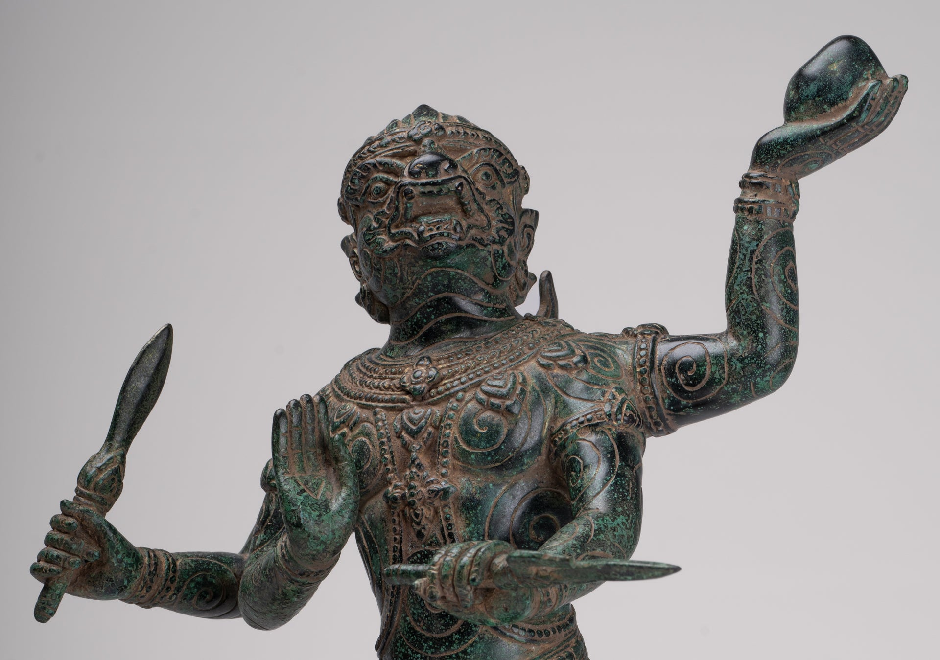 Antique Khmer Style Standing Bayon Hindu God Hanuman Statue - 40cm/16" Tall