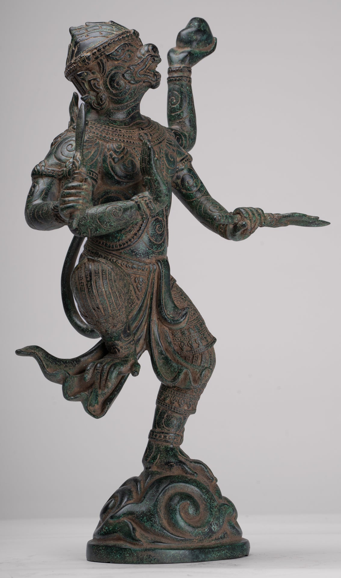 Antique Khmer Style Standing Bayon Hindu God Hanuman Statue - 40cm/16" Tall