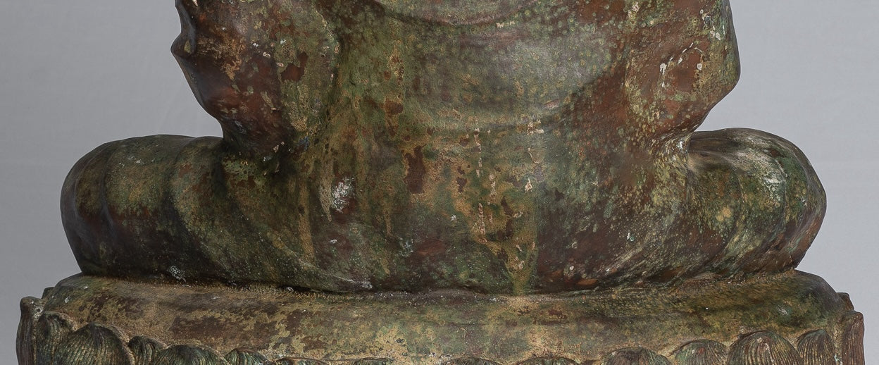 Indian Buddha Statue - Antique Gandhara Style Bronze Meditation Buddha Statue - 70cm/28"