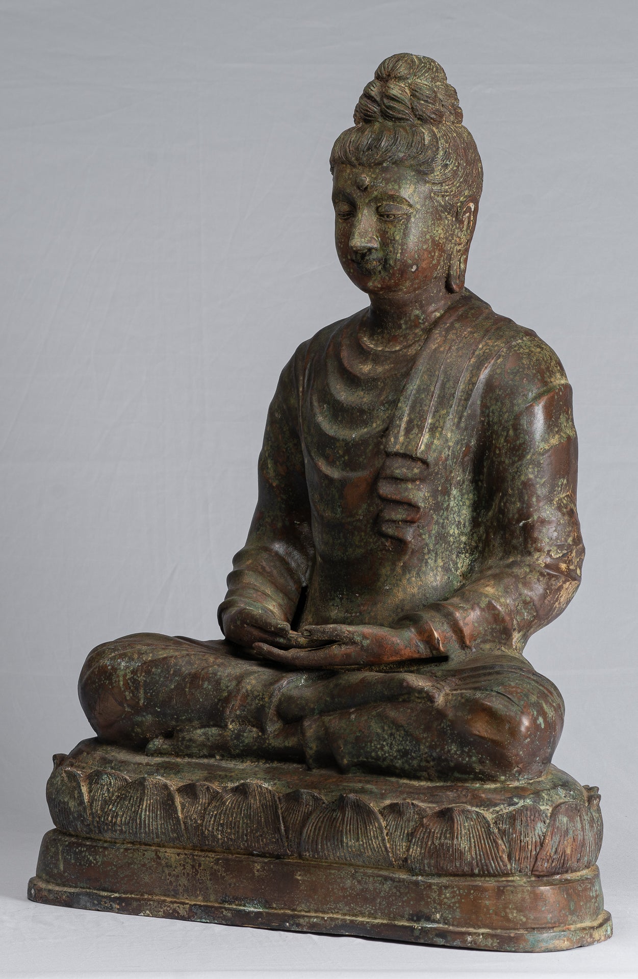 Indian Buddha Statue - Antique Gandhara Style Bronze Meditation Buddha Statue - 70cm/28"