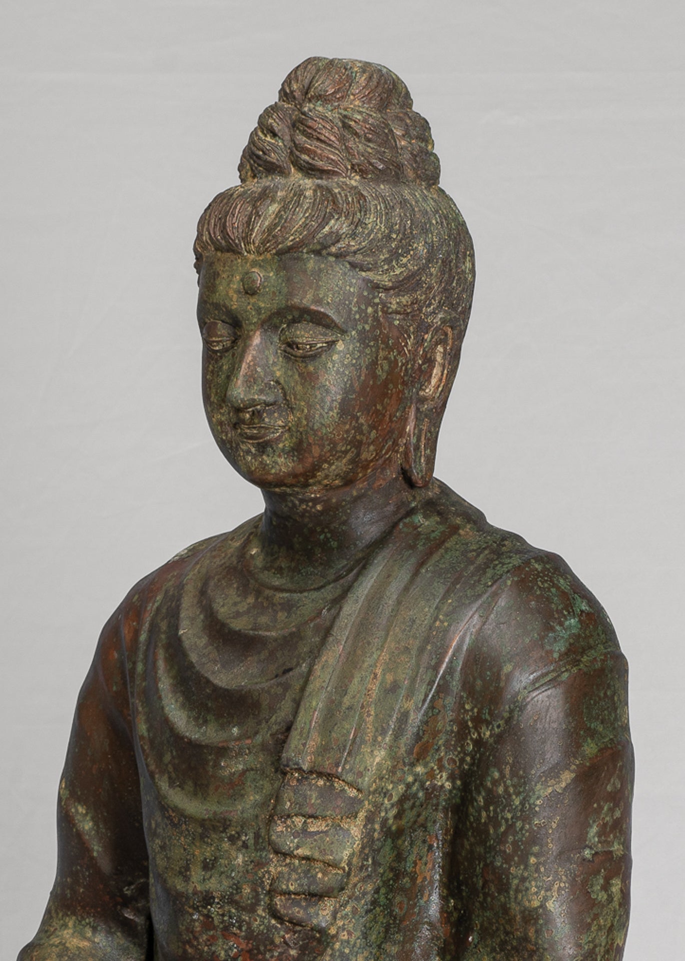 Indian Buddha Statue - Antique Gandhara Style Bronze Meditation Buddha Statue - 70cm/28"