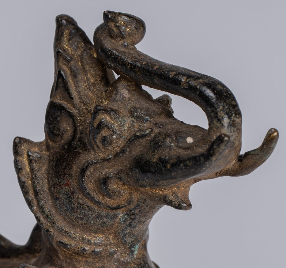 Antique Burmese Style Bronze Standing Chinthe Guardian Temple Lion - 11.5cm/5"