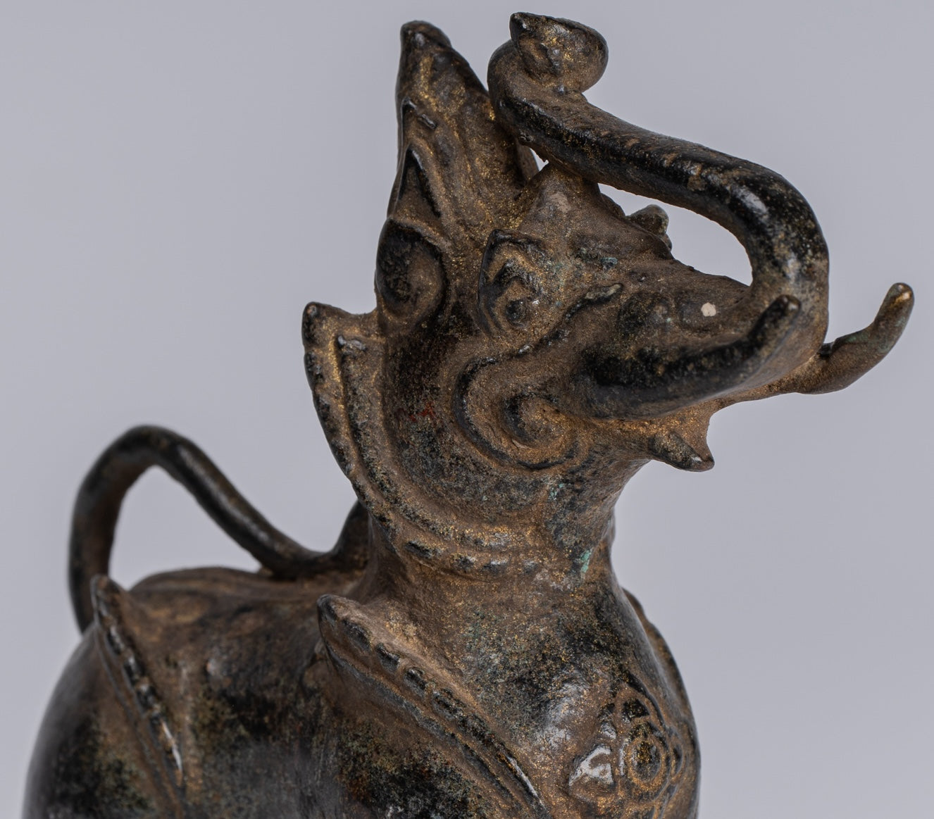 Antique Burmese Style Bronze Standing Chinthe Guardian Temple Lion - 11.5cm/5"