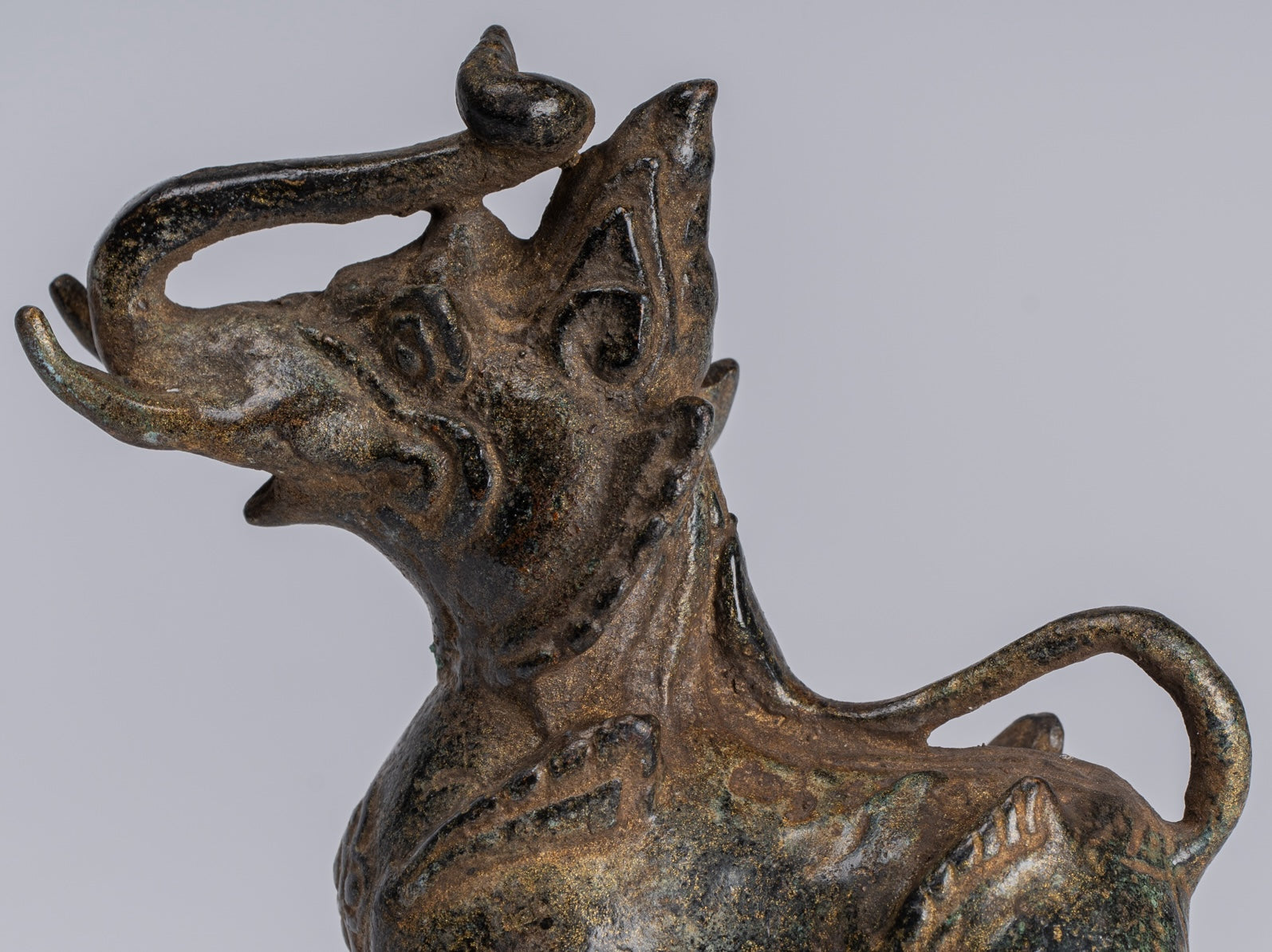 Antique Burmese Style Bronze Standing Chinthe Guardian Temple Lion - 11.5cm/5"