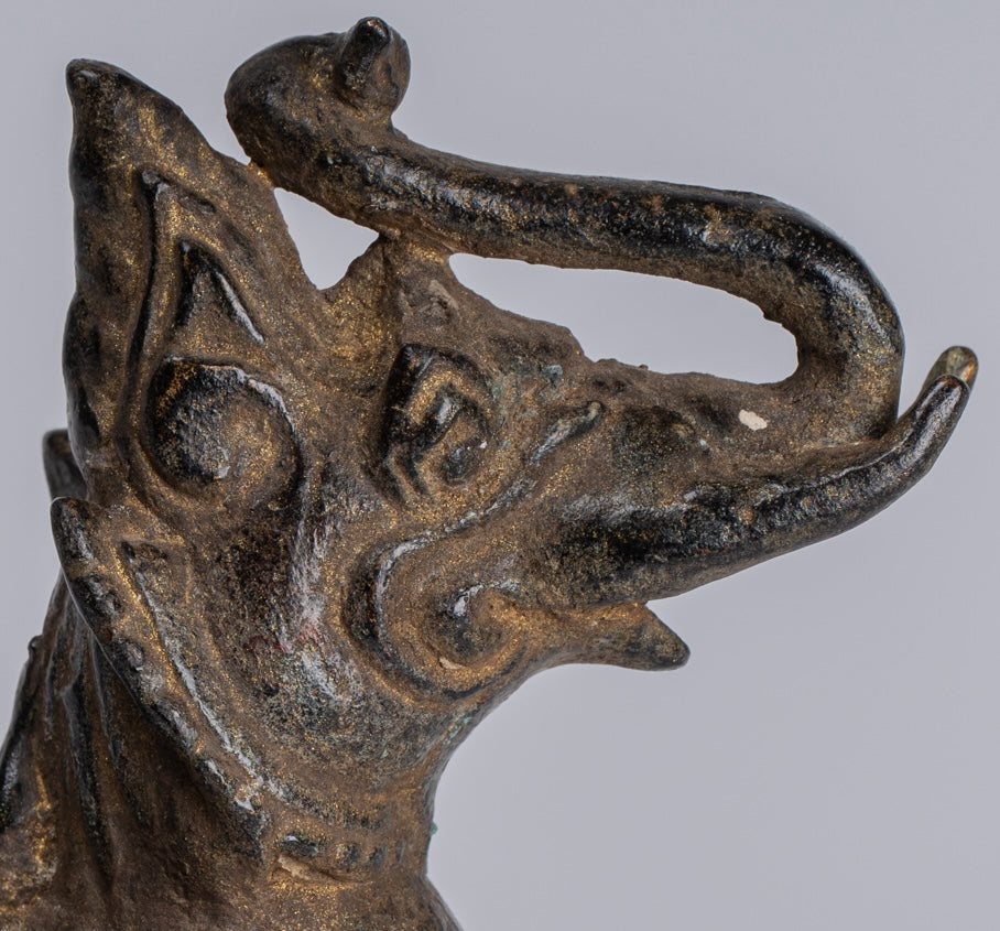 Antique Burmese Style Bronze Standing Chinthe Guardian Temple Lion - 11.5cm/5"