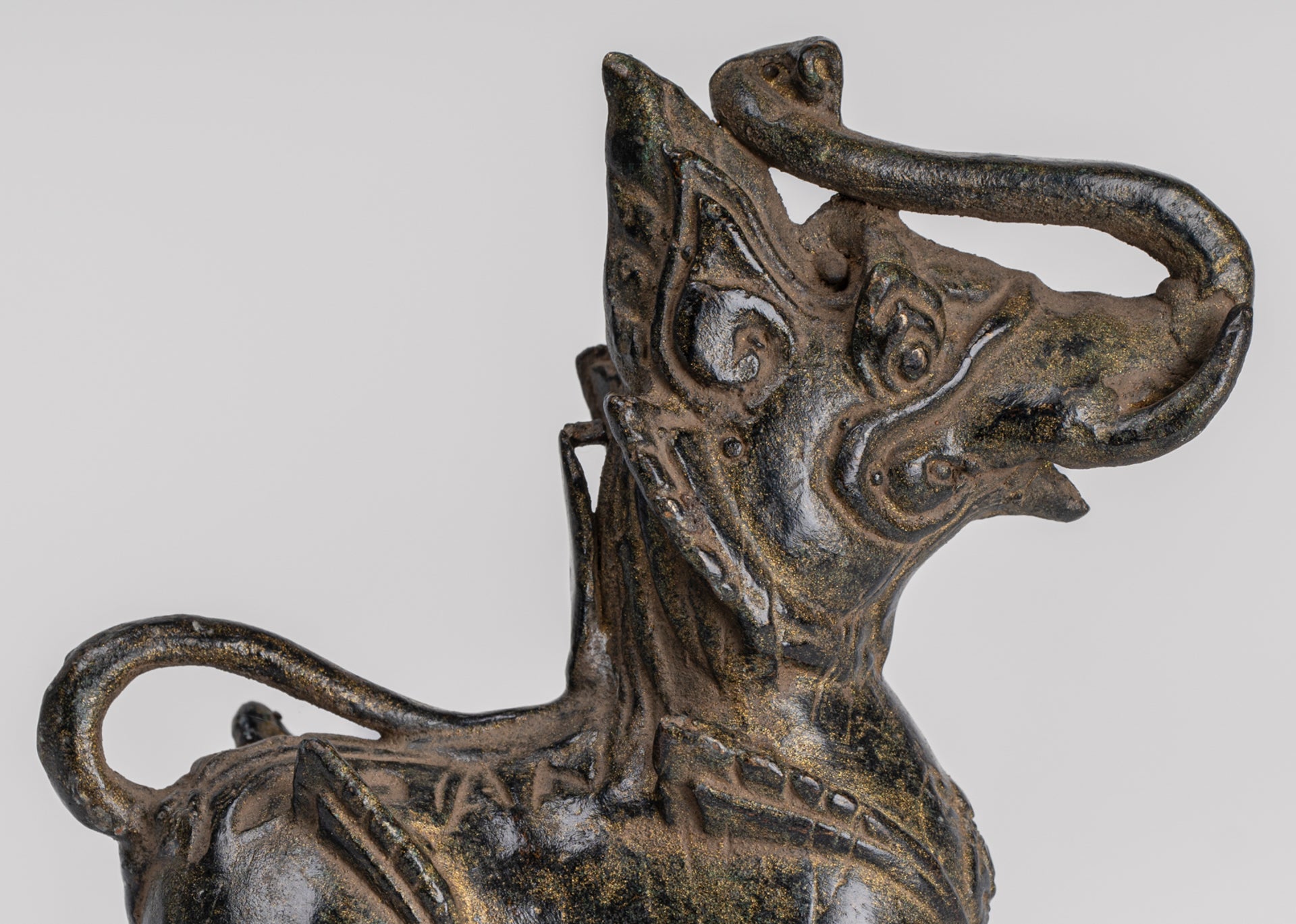 Antique Burmese Style Bronze Standing Chinthe Guardian Temple Lion - 11.5cm/5"
