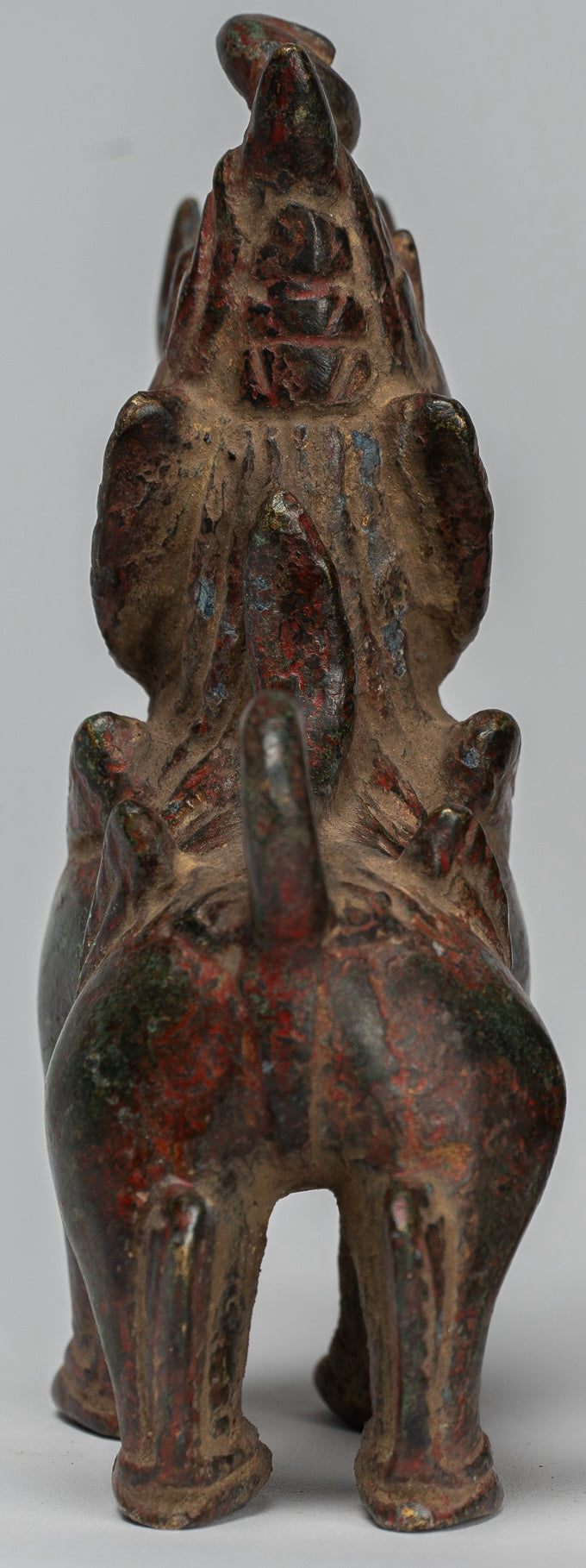 Antique Burmese Style Bronze Standing Chinthe Guardian Temple Lions - 11.5cm/5" (Pair)