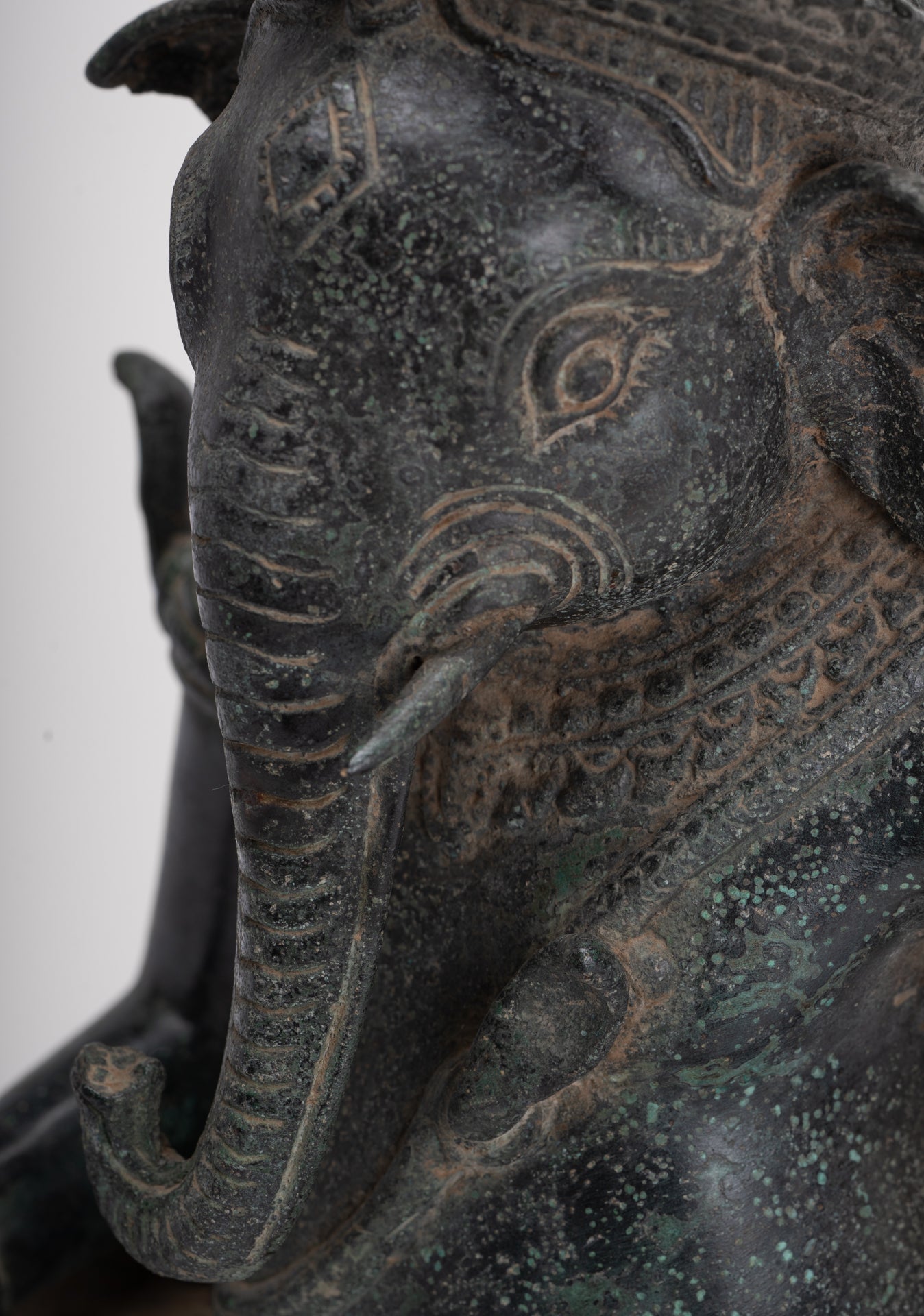 Ganesha Statue - Antique Khmer Style Bayon Seated Ganesh Statue - 36cm/14"