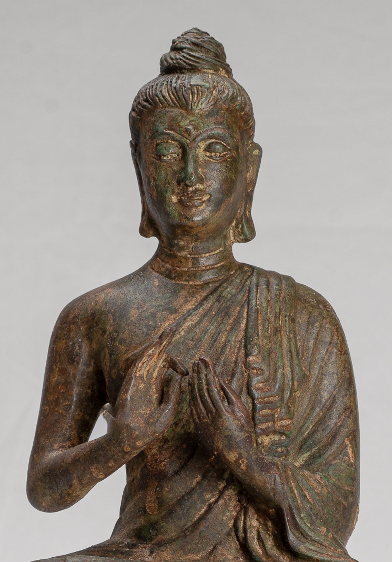 Indian Buddha Statue - Antique Gandhara Style Bronze Teaching Buddha Statue - 35cm/14"