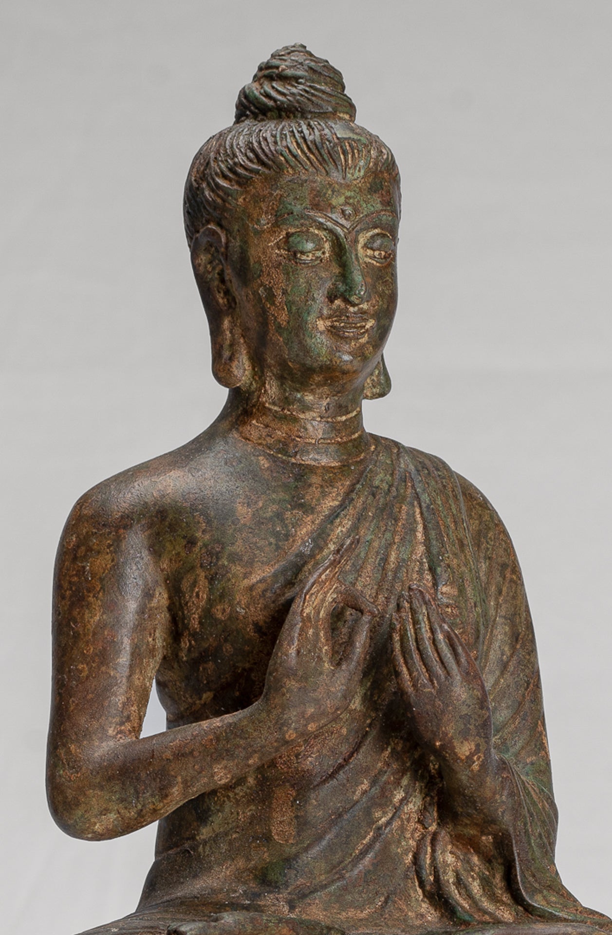 Indian Buddha Statue - Antique Gandhara Style Bronze Teaching Buddha Statue - 35cm/14"