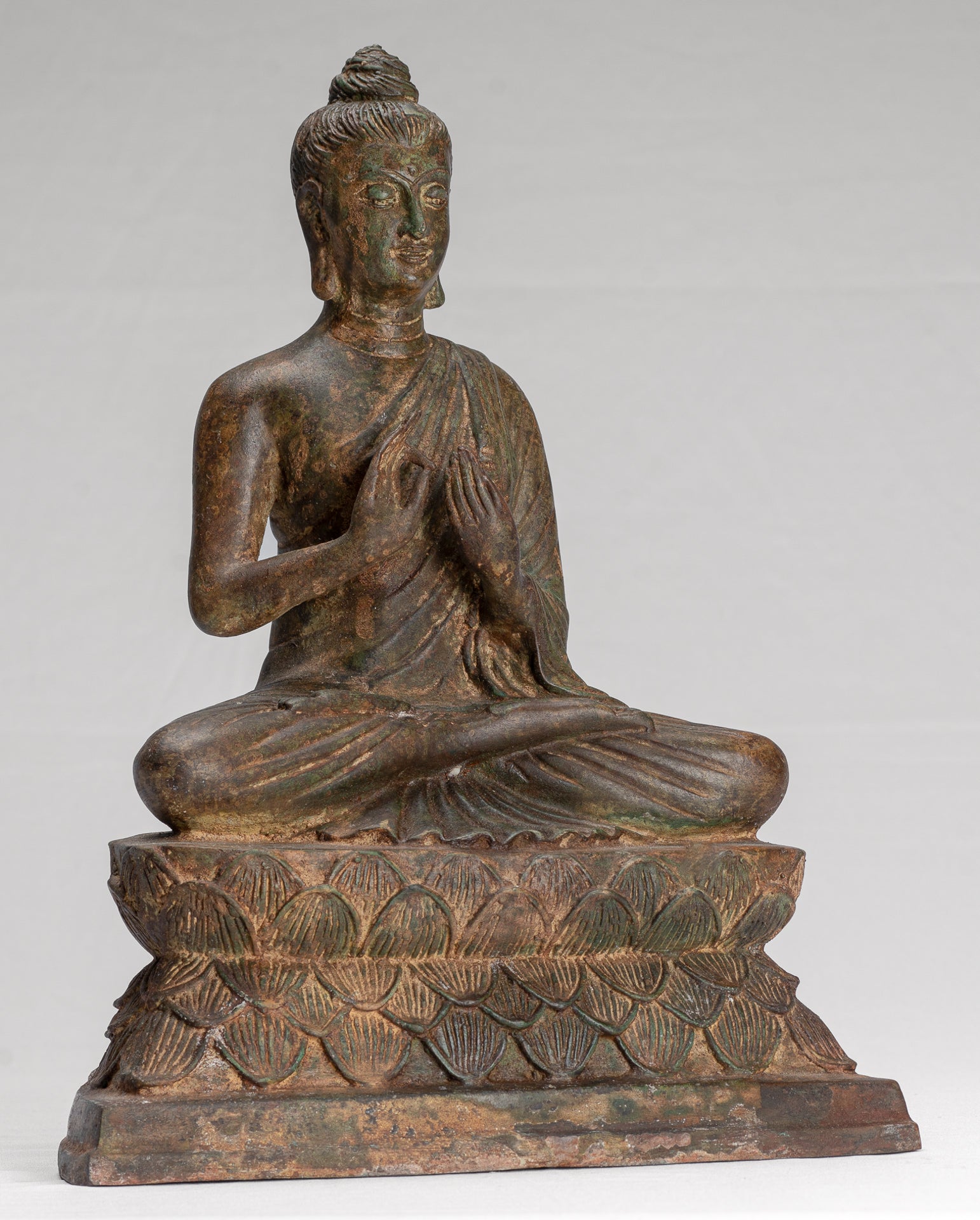 Indian Buddha Statue - Antique Gandhara Style Bronze Teaching Buddha Statue - 35cm/14"