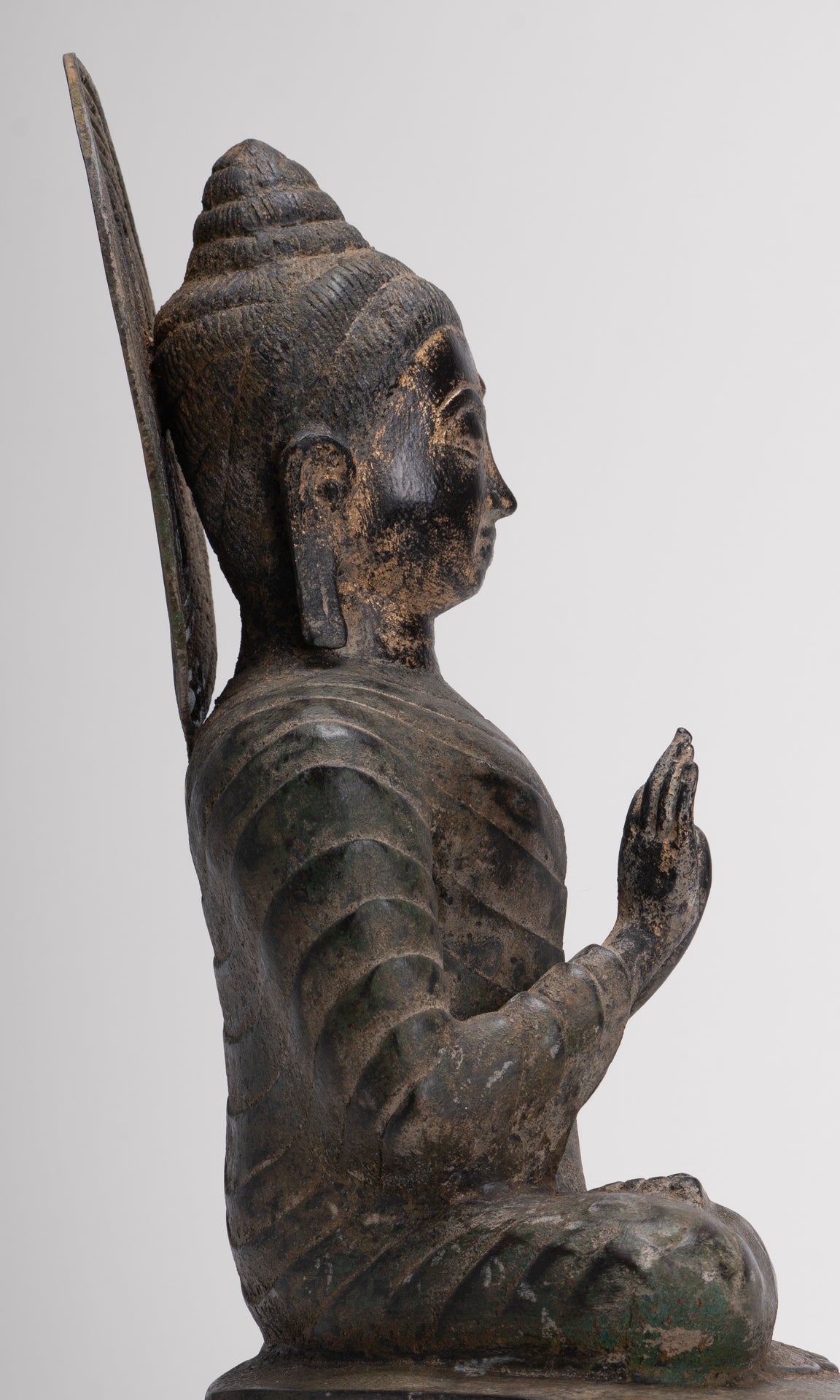 Large Antique Thai Style Seated Bronze Teaching Buddha Statue - 54cm/22"