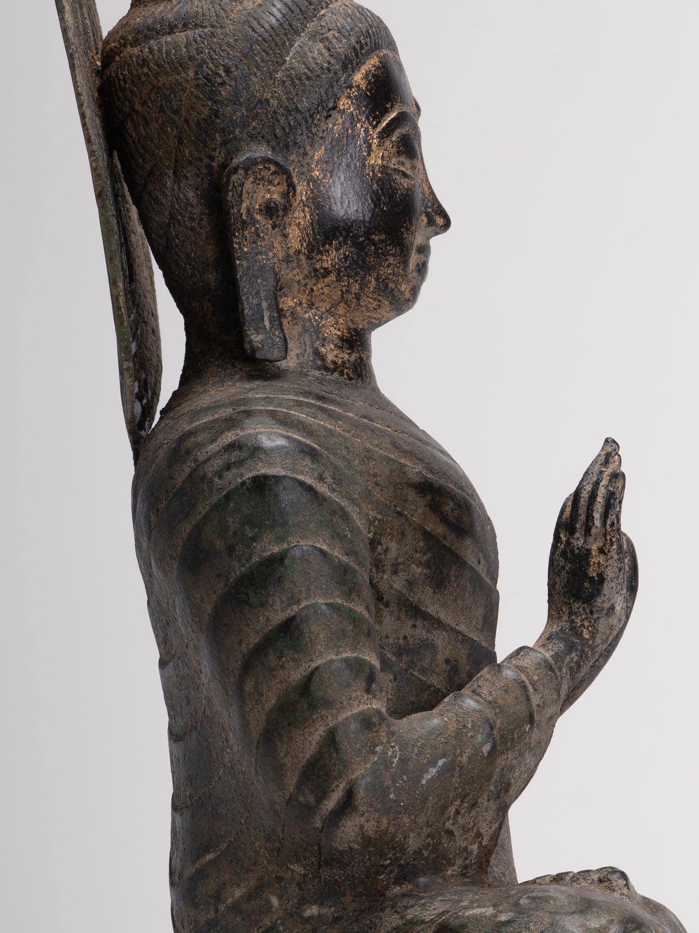 Large Antique Thai Style Seated Bronze Teaching Buddha Statue - 54cm/22"