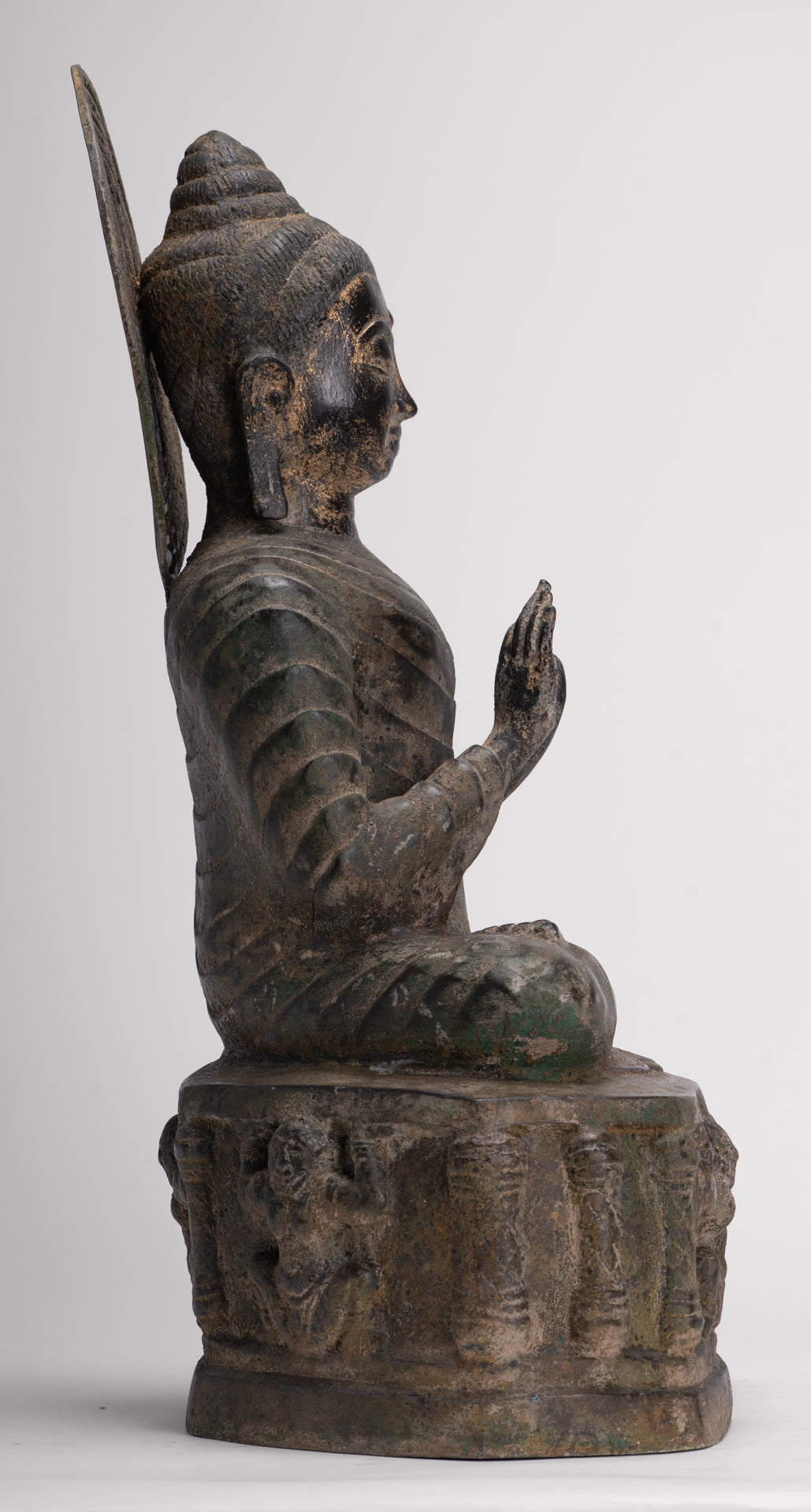 Large Antique Thai Style Seated Bronze Teaching Buddha Statue - 54cm/22"