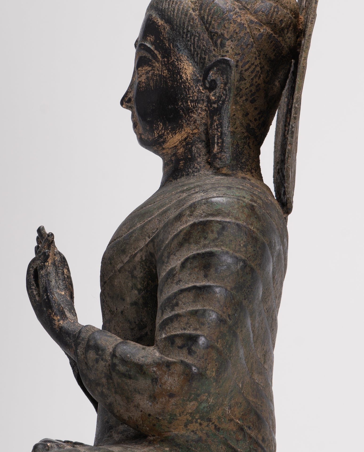 Large Antique Thai Style Seated Bronze Teaching Buddha Statue - 54cm/22"