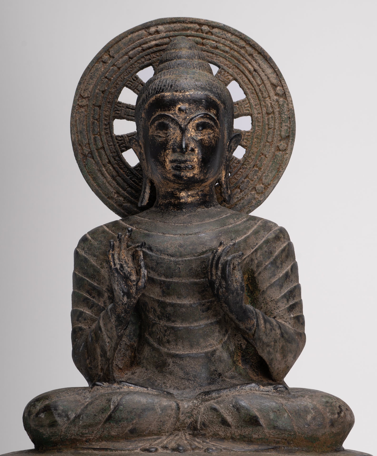 Large Antique Thai Style Seated Bronze Teaching Buddha Statue - 54cm/22"