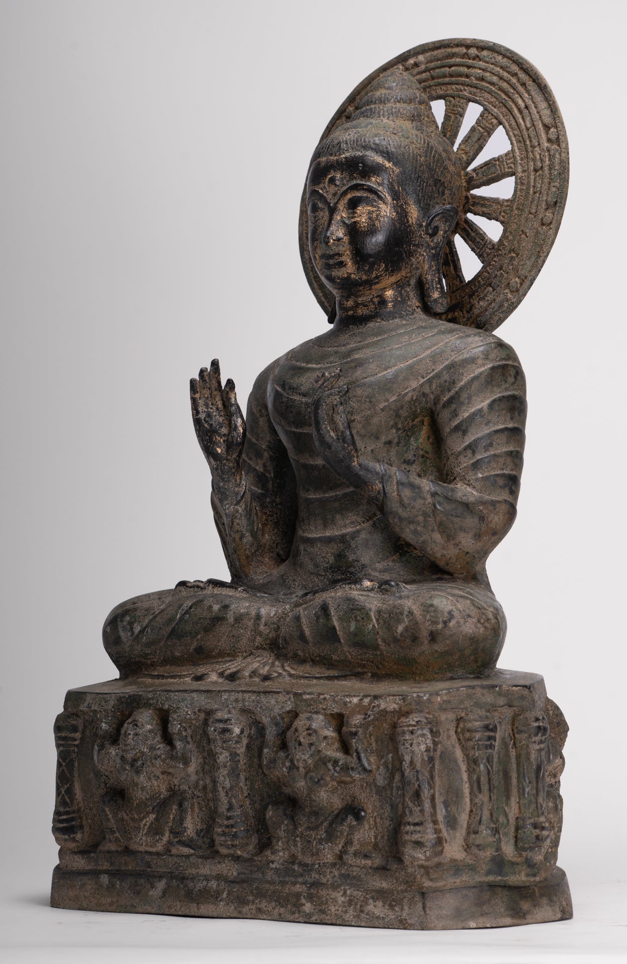 Large Antique Thai Style Seated Bronze Teaching Buddha Statue - 54cm/22"