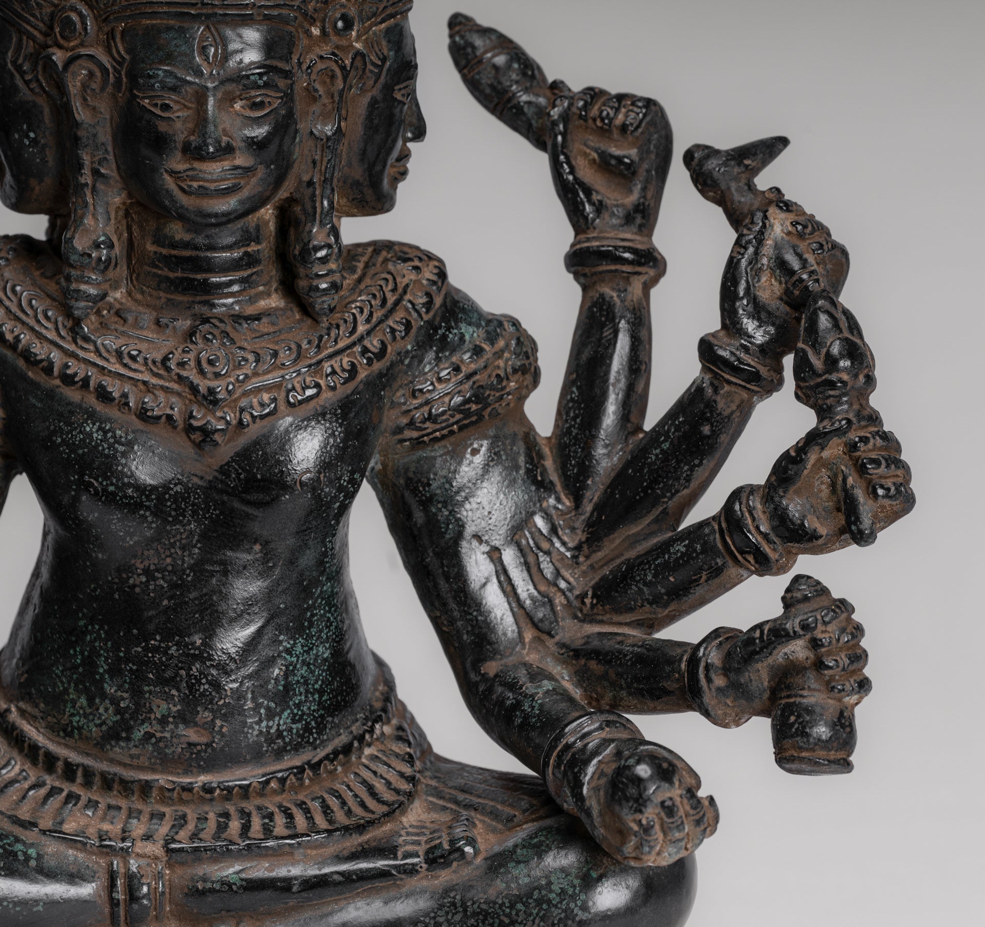 Trimurti Statue - Antique Khmer Style Trimurti Shiva Brahma Vishnu Statue - 36cm/14"