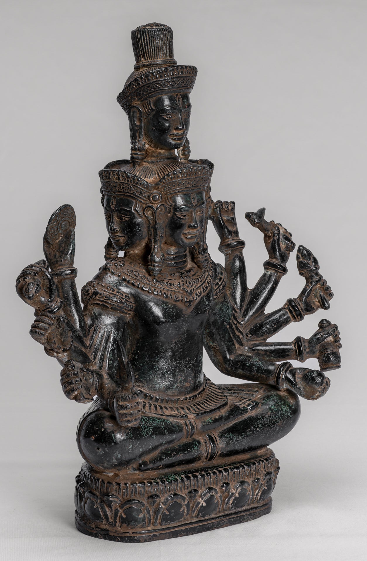 Trimurti Statue - Antique Khmer Style Trimurti Shiva Brahma Vishnu Statue - 36cm/14"