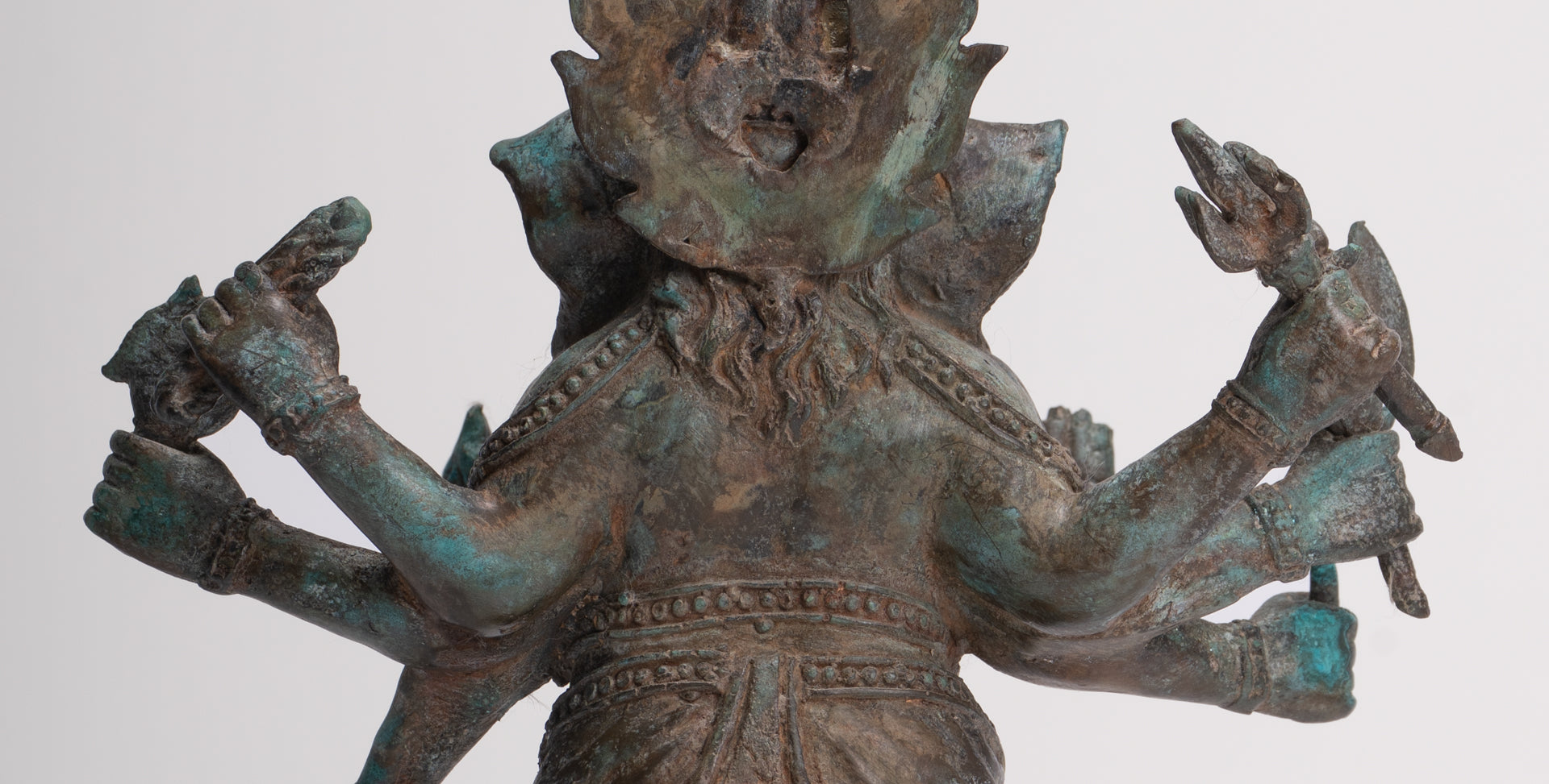 Antique Thai Style Bronze Standing 8-Arm Ganesha Statue - 28cm/11"