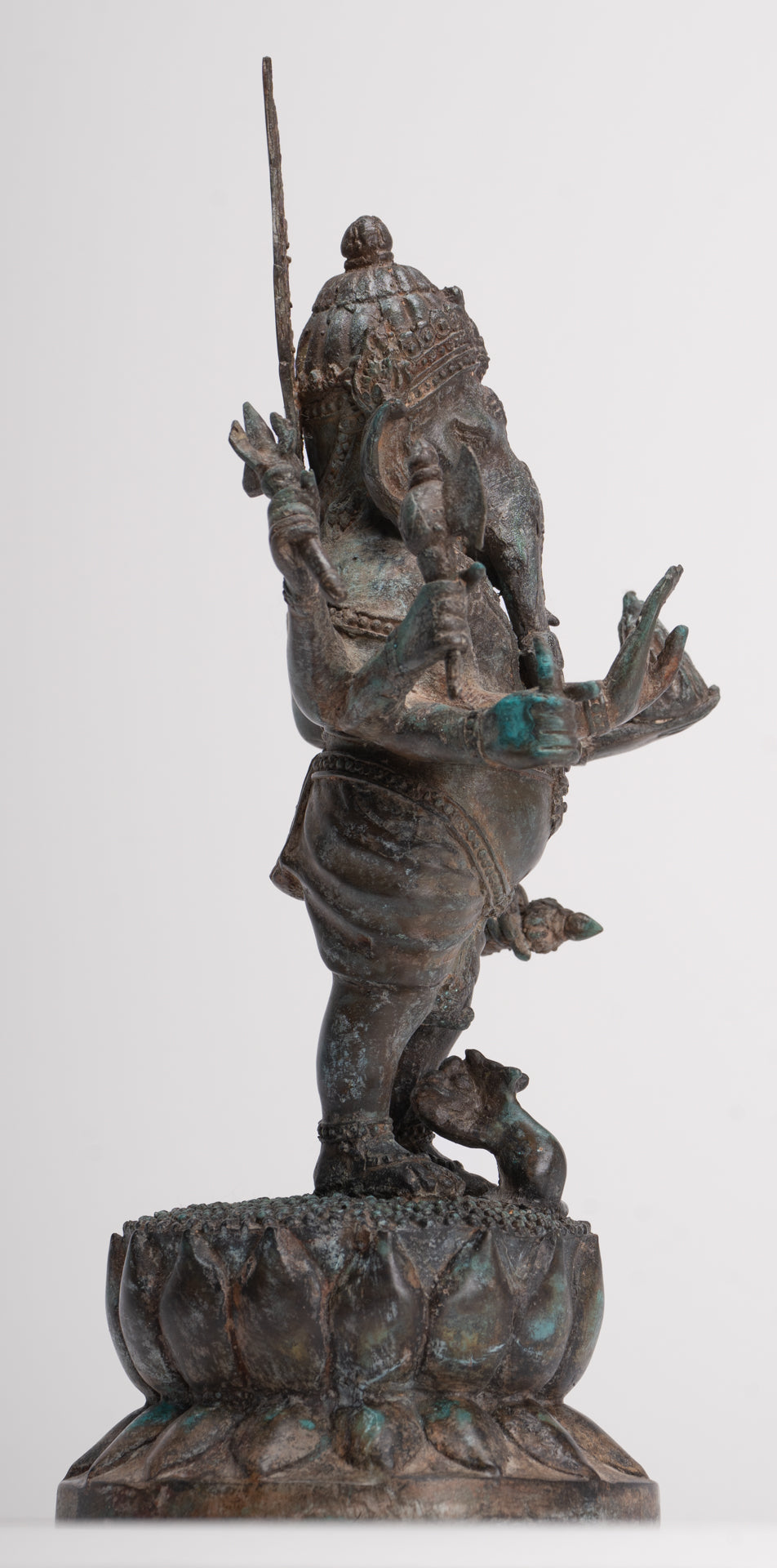 Antique Thai Style Bronze Standing 8-Arm Ganesha Statue - 28cm/11"
