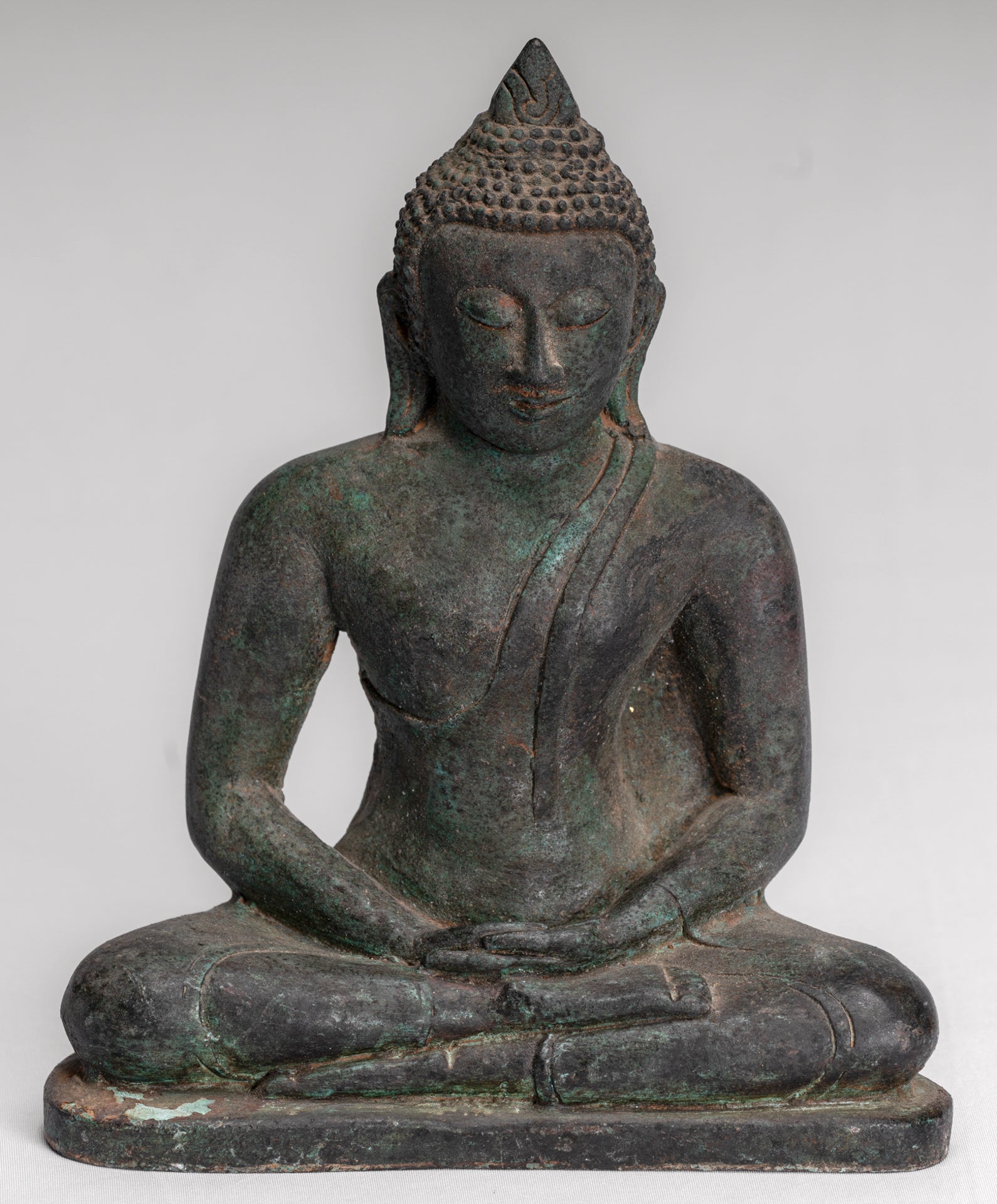 Buddha Statue - Antique Sri Lanka Style Bronze Seated Meditation Buddha Statue - 17cm/7"