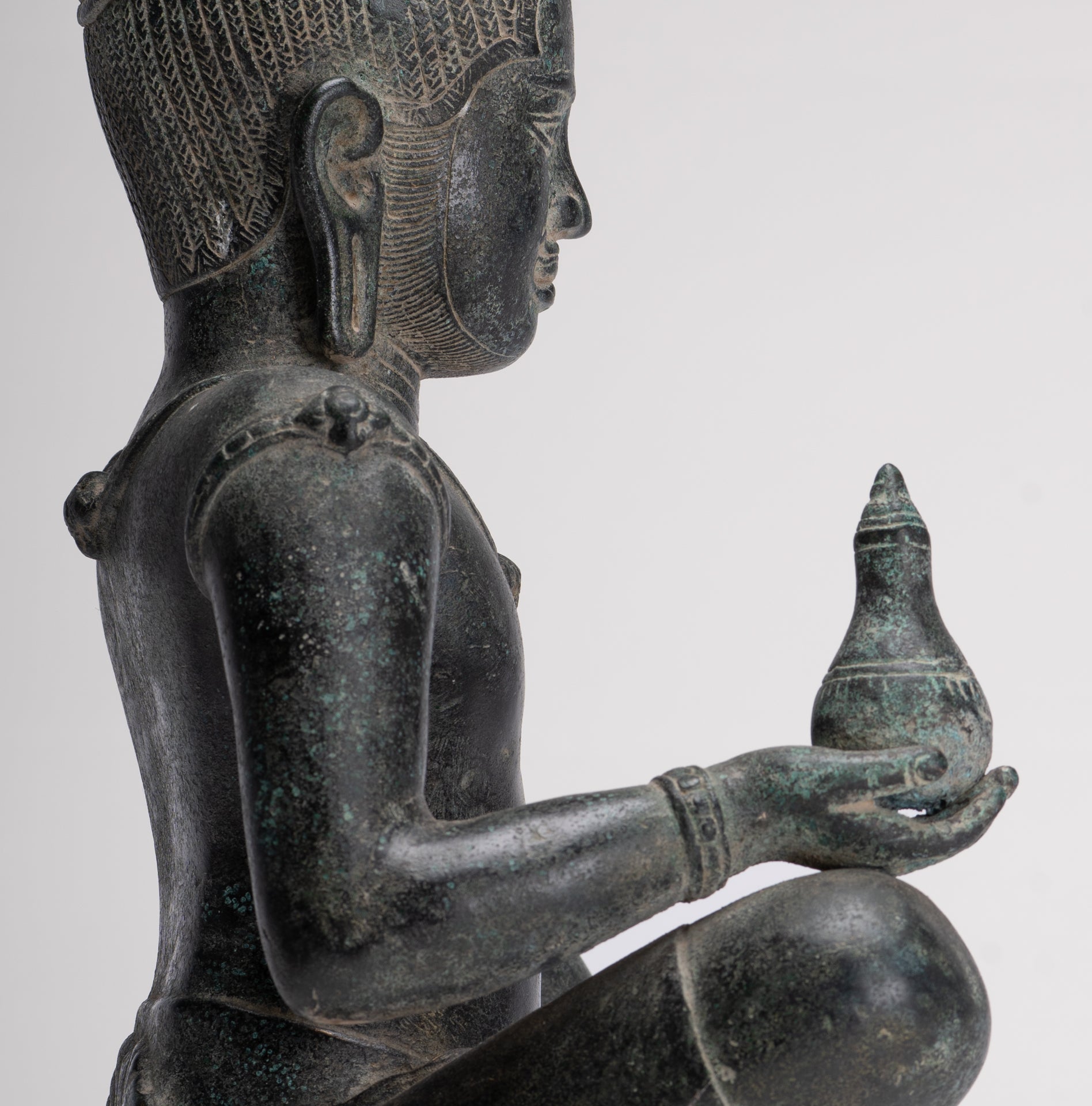 Lokeshvara Statue - Antique Khmer Style Seated Bronze Bayon Style Lokeshvara - 39cm/16"
