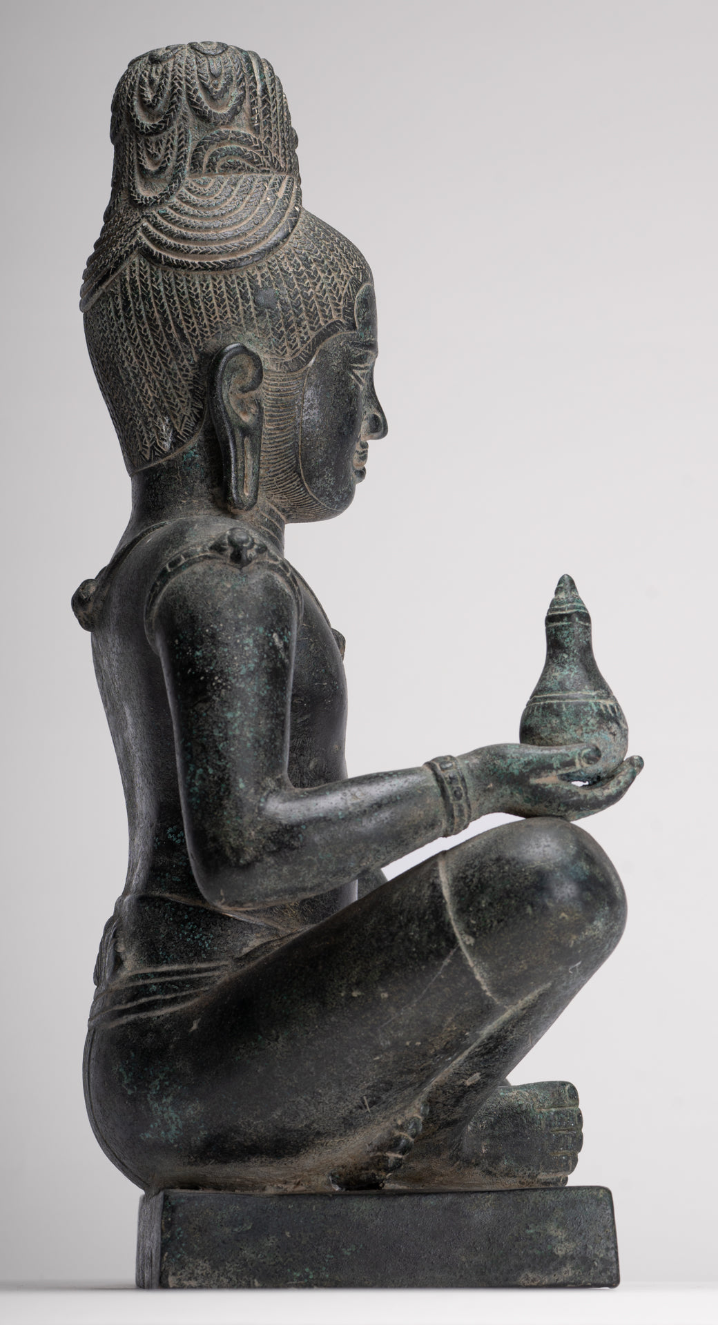 Lokeshvara Statue - Antique Khmer Style Seated Bronze Bayon Style Lokeshvara - 39cm/16"