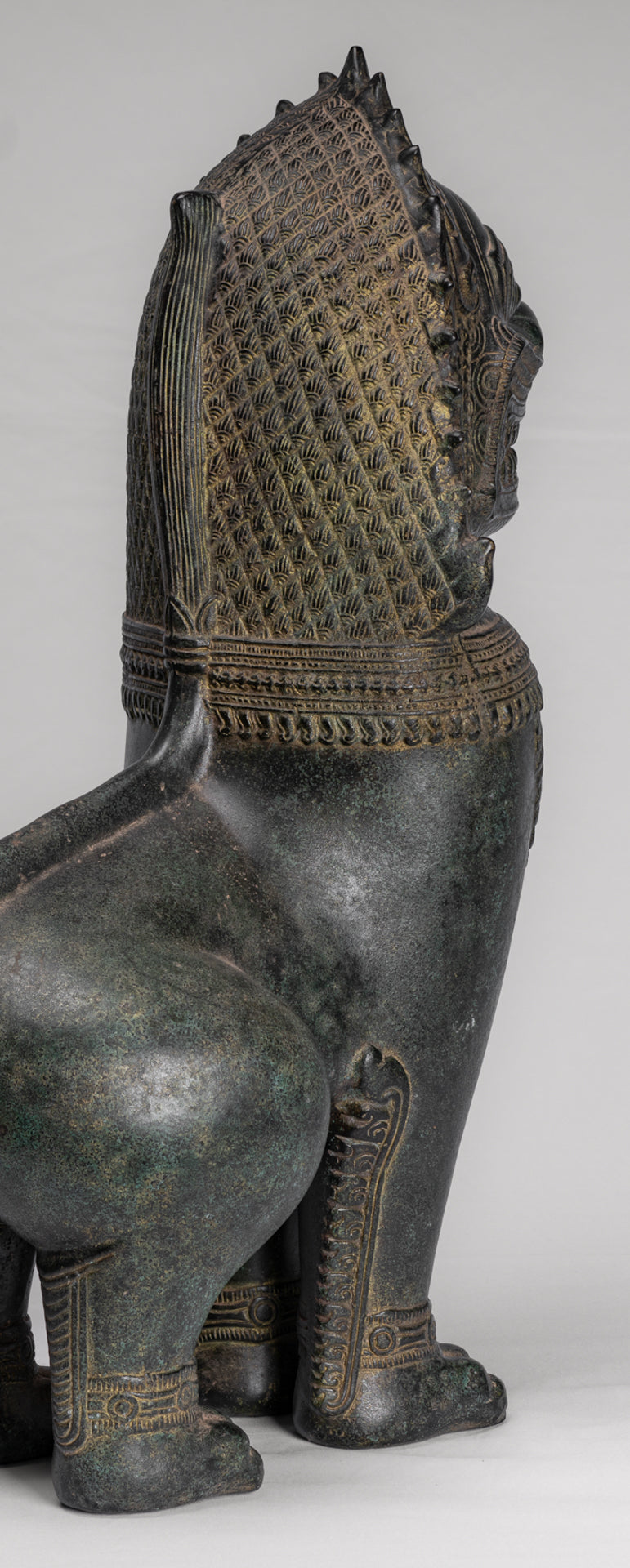 Temple Lions - Antique Khmer Style Bronze Standing Temple Guardians or Lions - 54cm/22" (Pair)