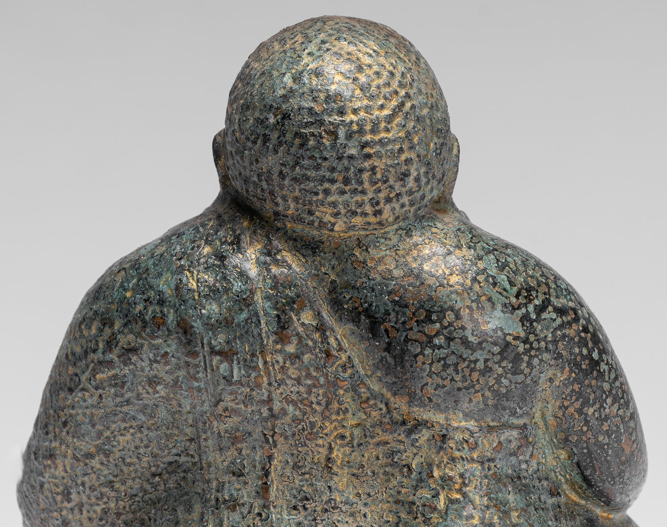 Buddha Statue - Antique Khmer Style Bronze Happy, Fat, Laughing Buddha Budai Statue - 18cm/7"