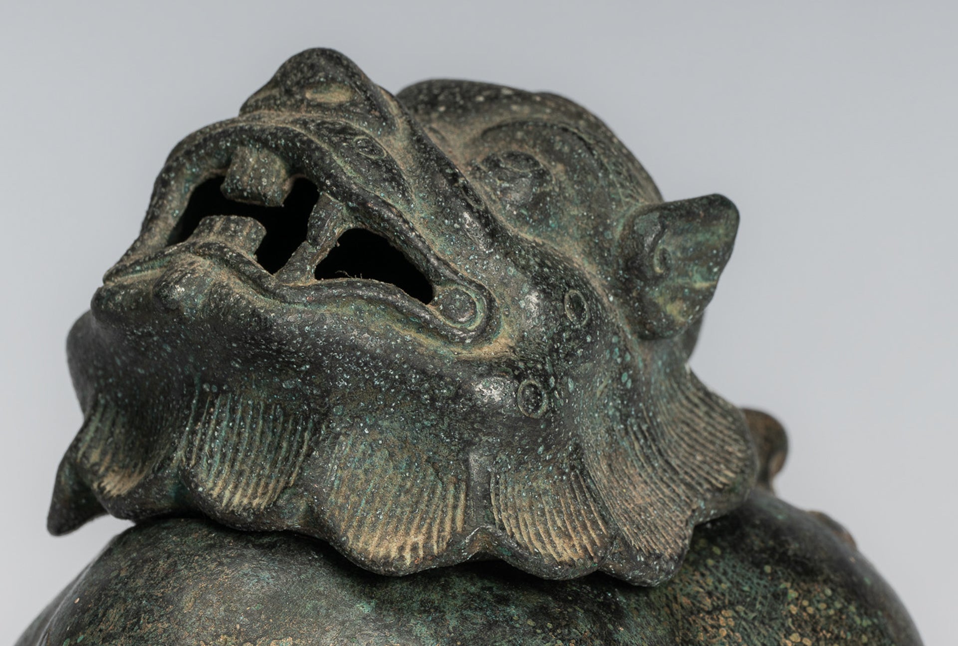 Antique Chinese Style Bronze Two Piece Dragon Censer or Incense Burner and Incense Stick Holder - 12cm/5" Tall