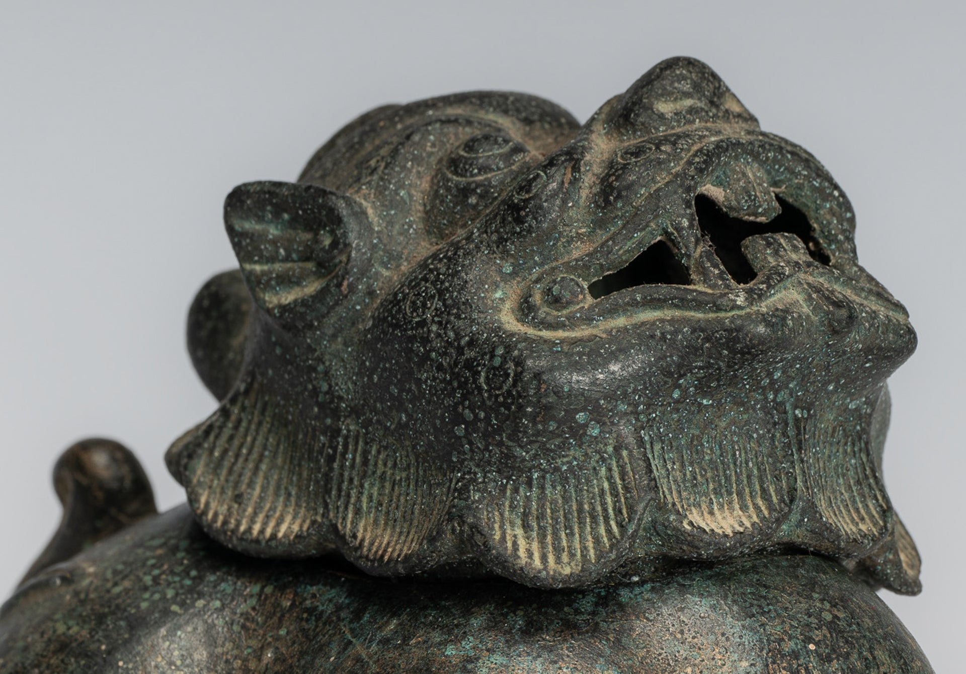 Antique Chinese Style Bronze Two Piece Dragon Censer or Incense Burner and Incense Stick Holder - 12cm/5" Tall