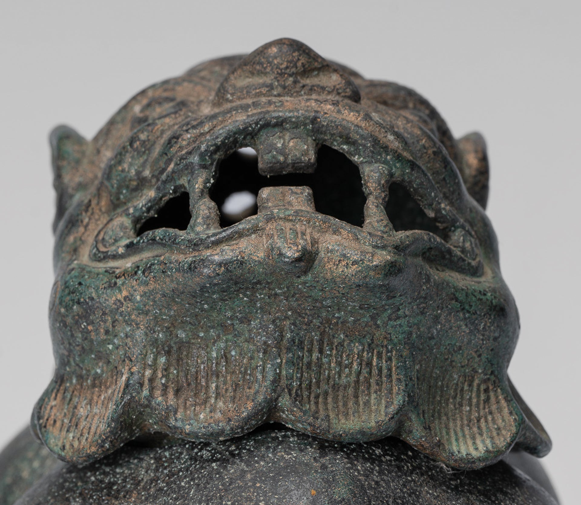 Antique Chinese Style Bronze Two Piece Dragon Censer or Incense Burner and Incense Stick Holder - 12cm/5" Tall