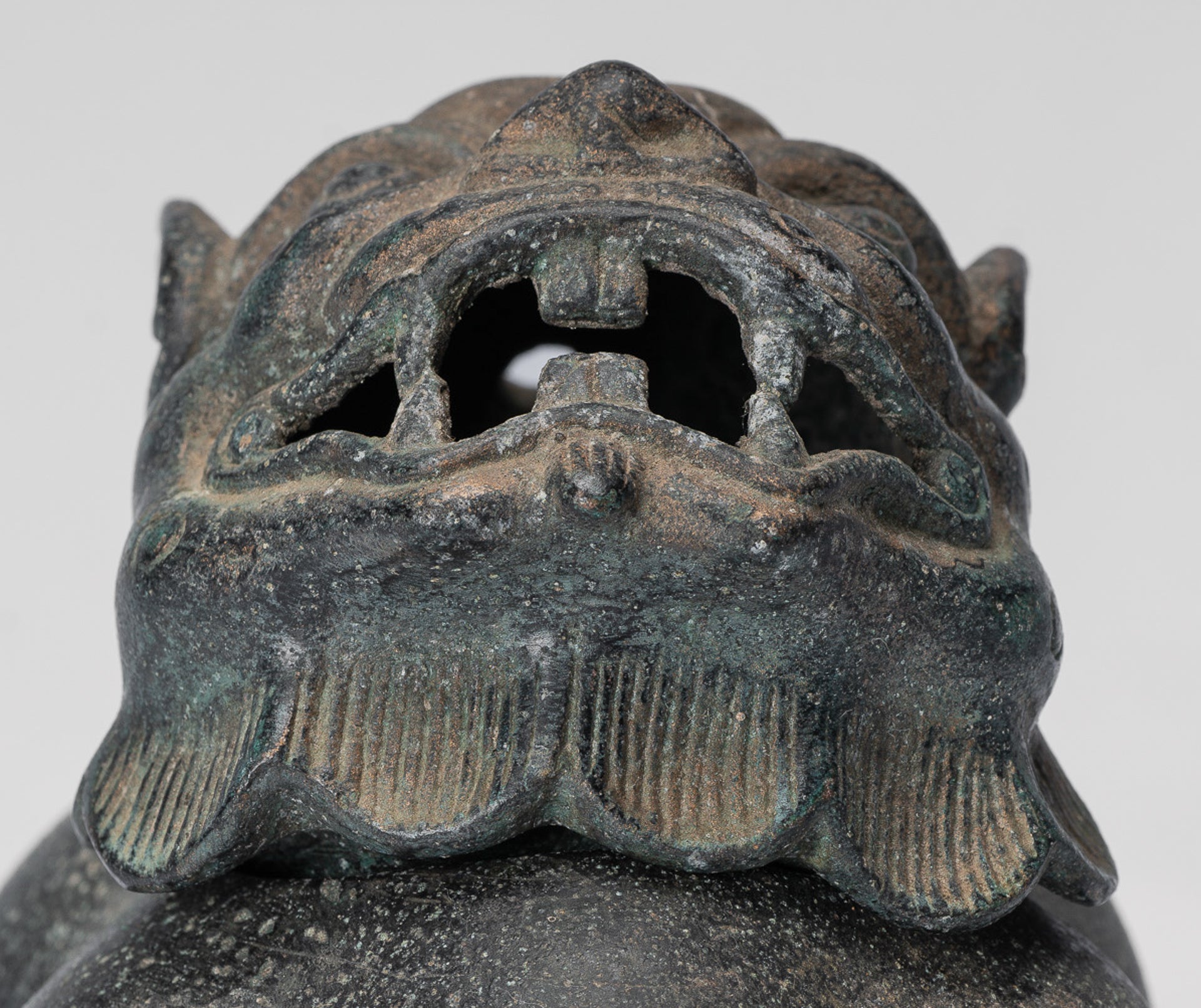 Antique Chinese Style Bronze Two Piece Dragon Censer or Incense Burner and Incense Stick Holder - 12cm/5" Tall