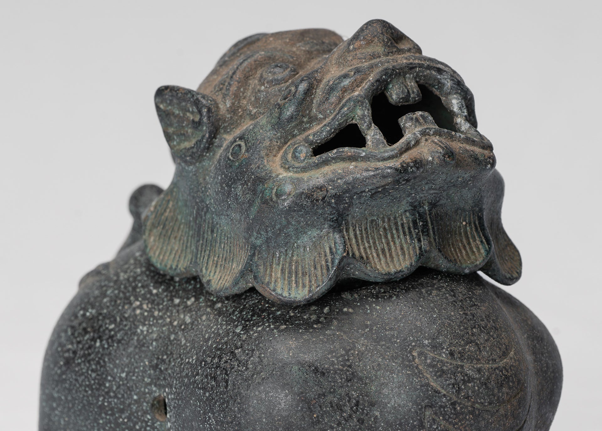 Antique Chinese Style Bronze Two Piece Dragon Censer or Incense Burner and Incense Stick Holder - 12cm/5" Tall