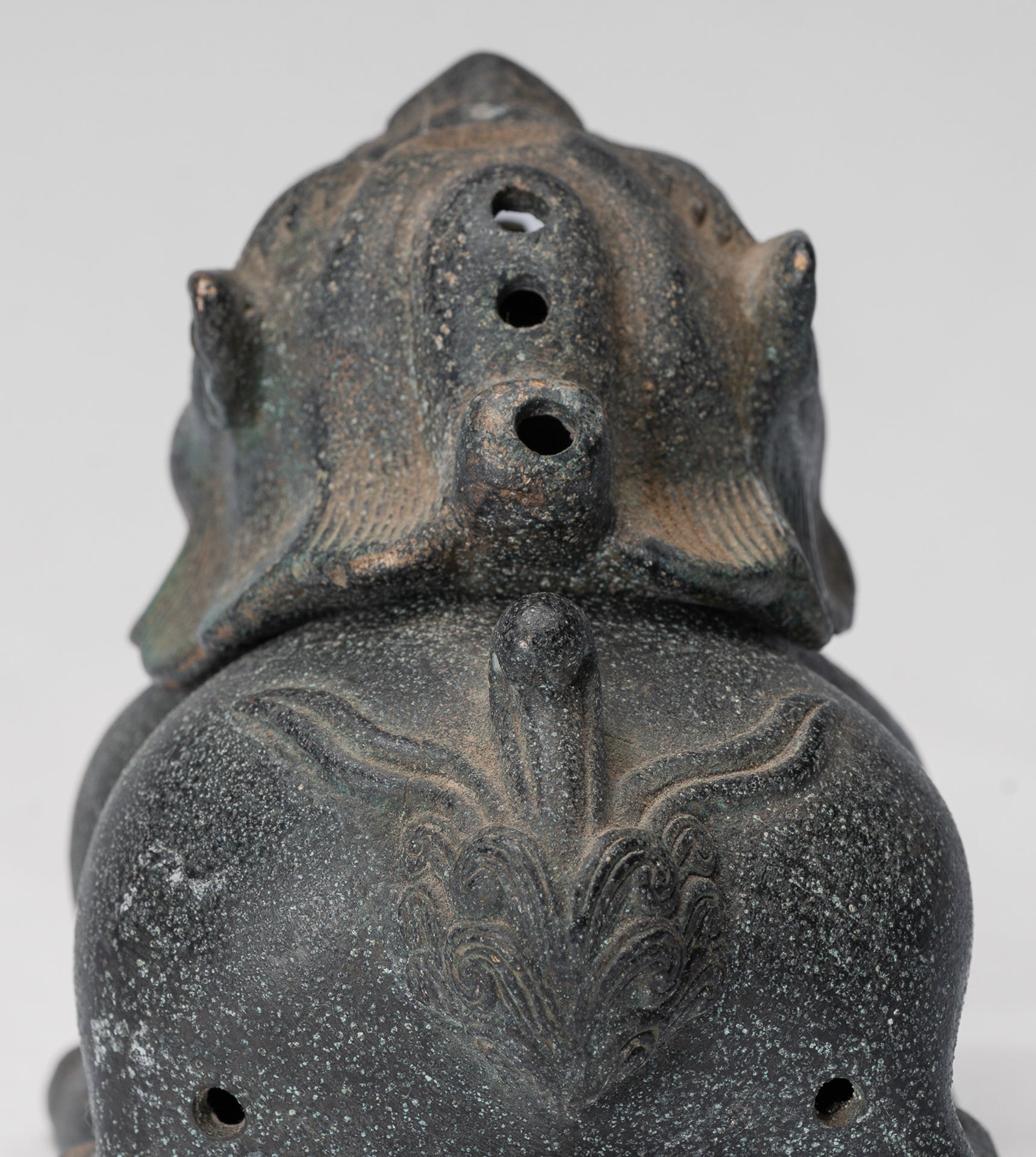 Antique Chinese Style Bronze Two Piece Dragon Censer or Incense Burner and Incense Stick Holder - 12cm/5" Tall