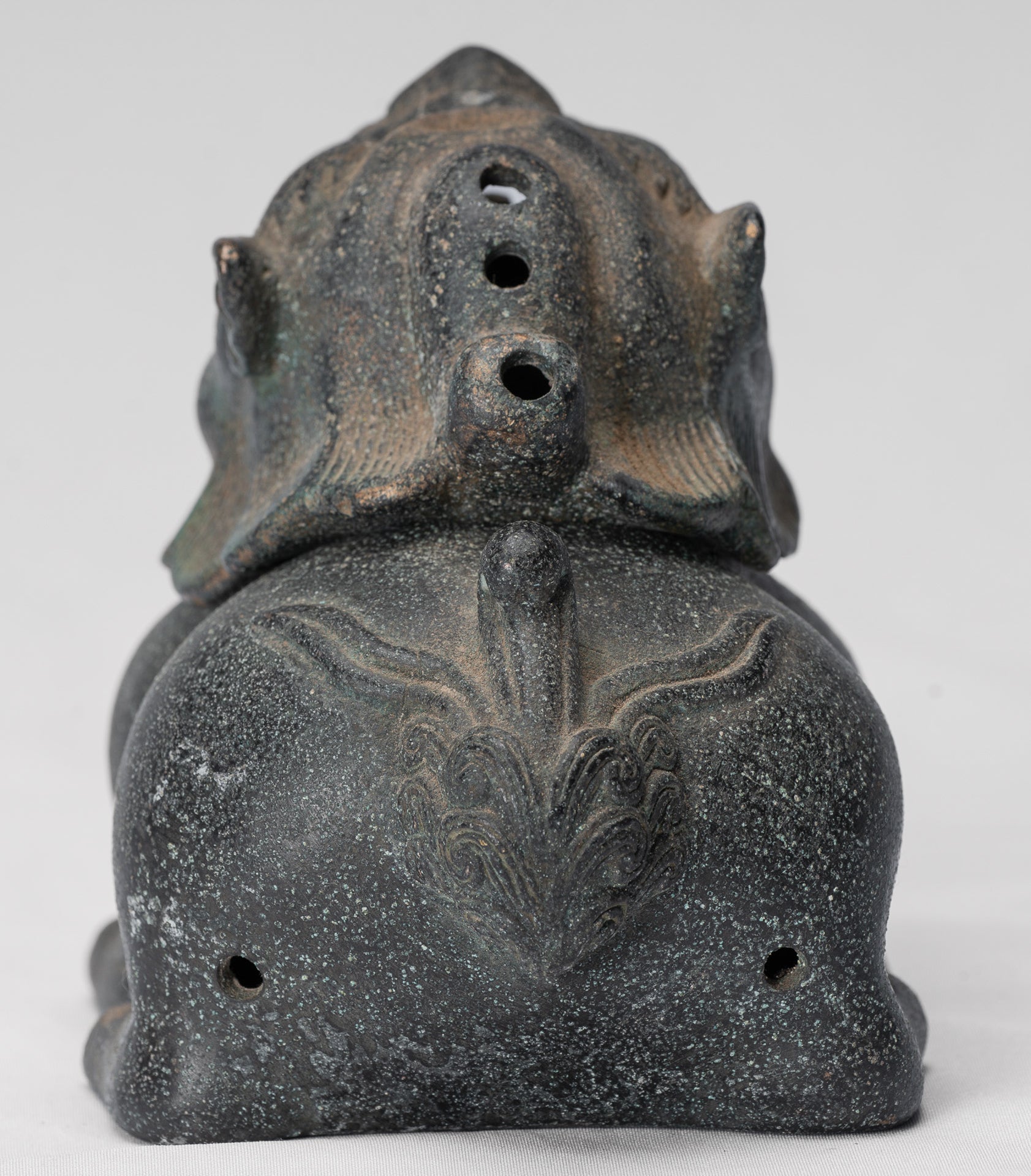 Antique Chinese Style Bronze Two Piece Dragon Censer or Incense Burner and Incense Stick Holder - 12cm/5" Tall