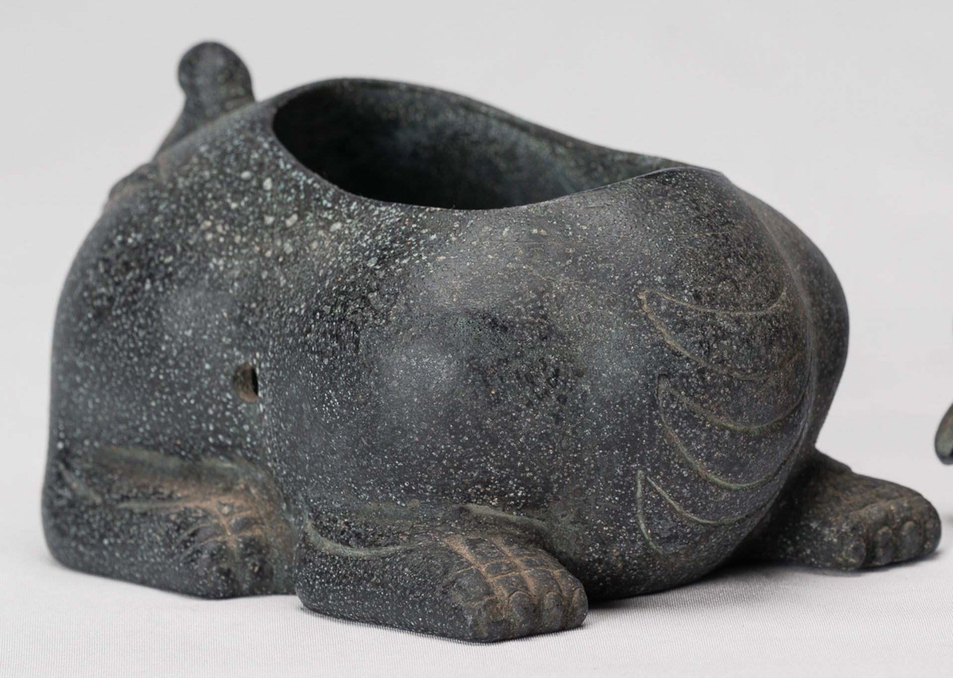 Antique Chinese Style Bronze Two Piece Dragon Censer or Incense Burner and Incense Stick Holder - 12cm/5" Tall