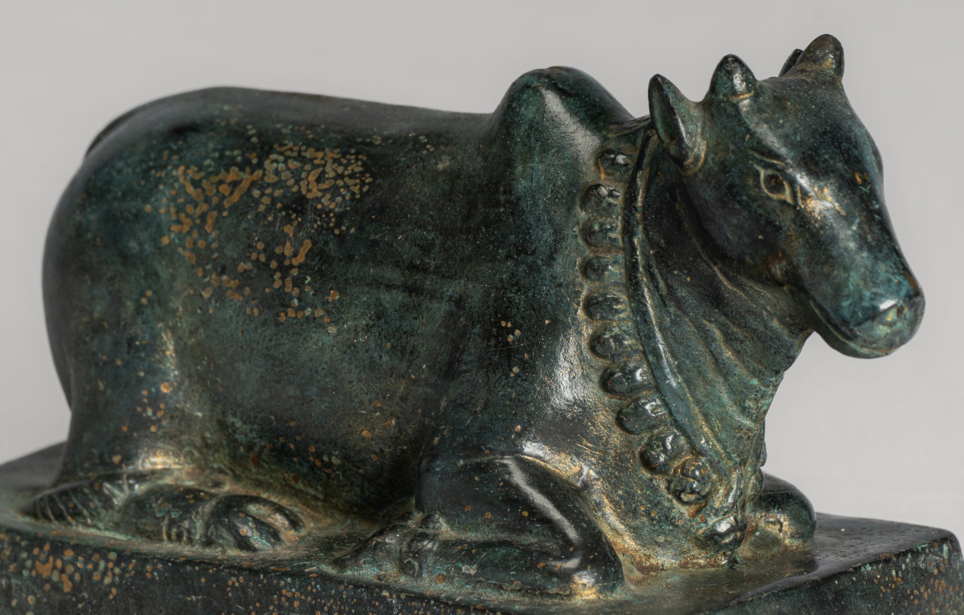 Antique Khmer Style Bronze Nandi Statue - Mount of Shiva - 18cm/7" Long