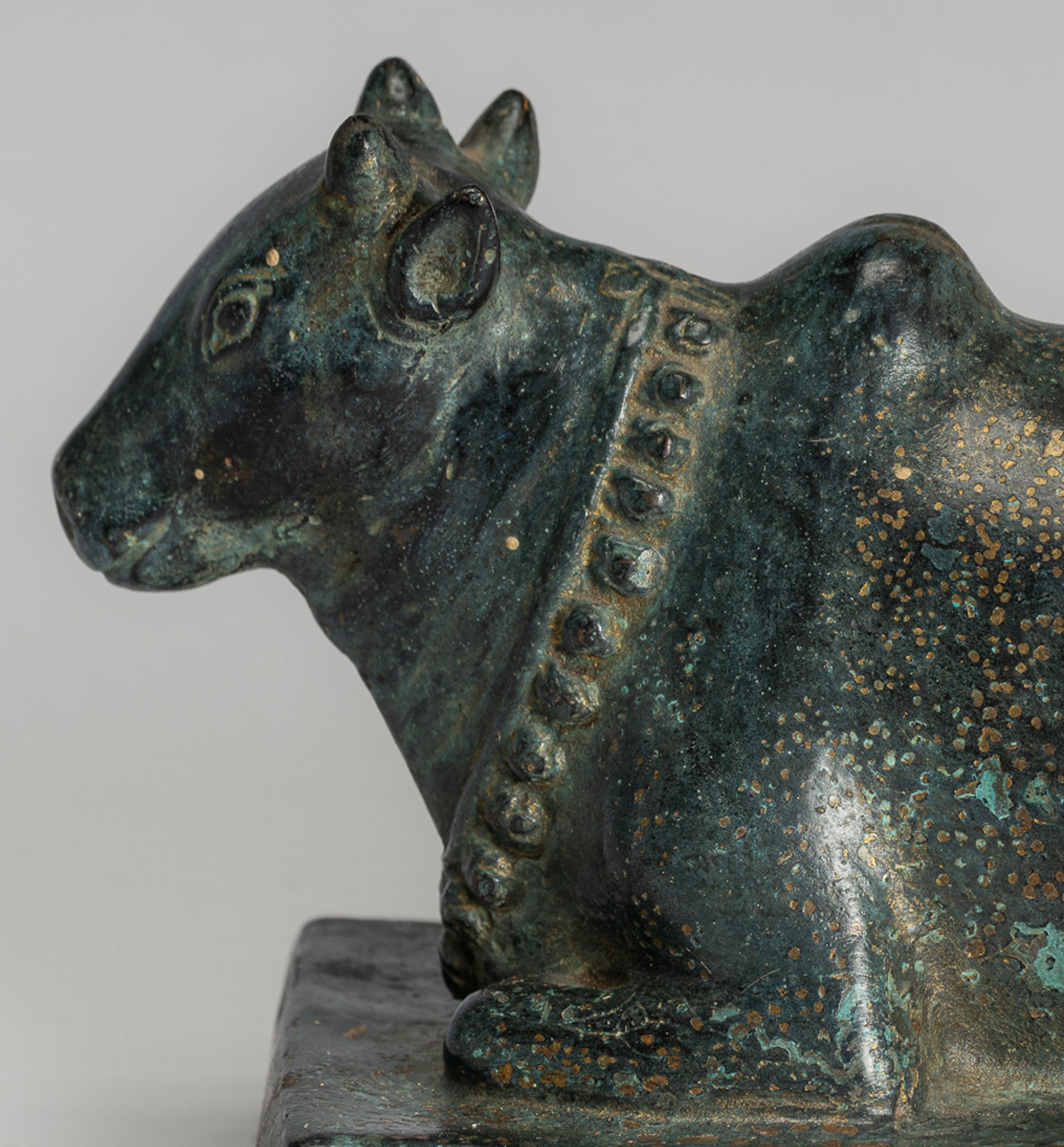 Antique Khmer Style Bronze Nandi Statue - Mount of Shiva - 18cm/7" Long